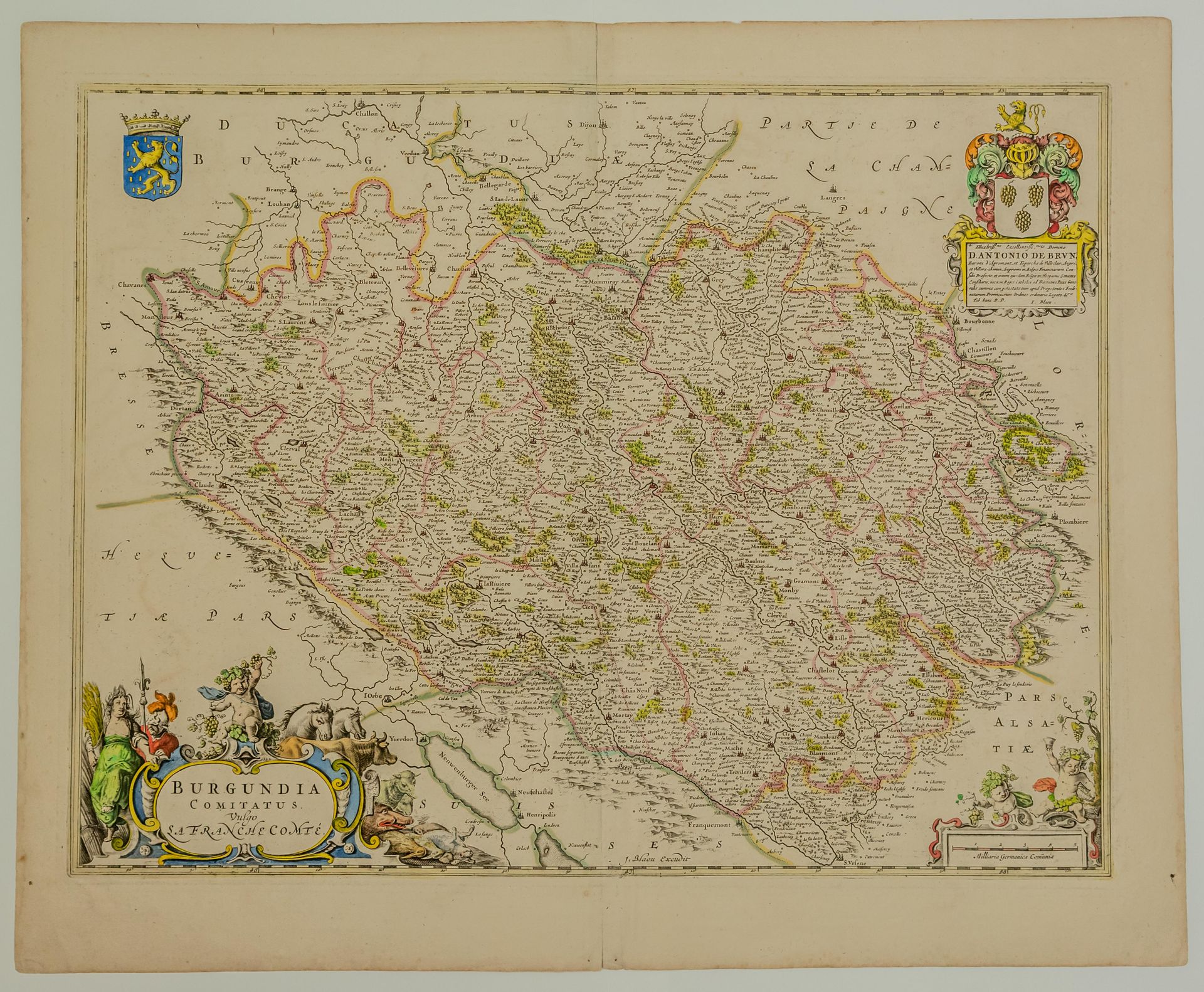 Null THE BURGUNDY; XVIIth Map of FRANCHE COMTÉ, by J. BLAEU, around 1640 " Burgo&hellip;
