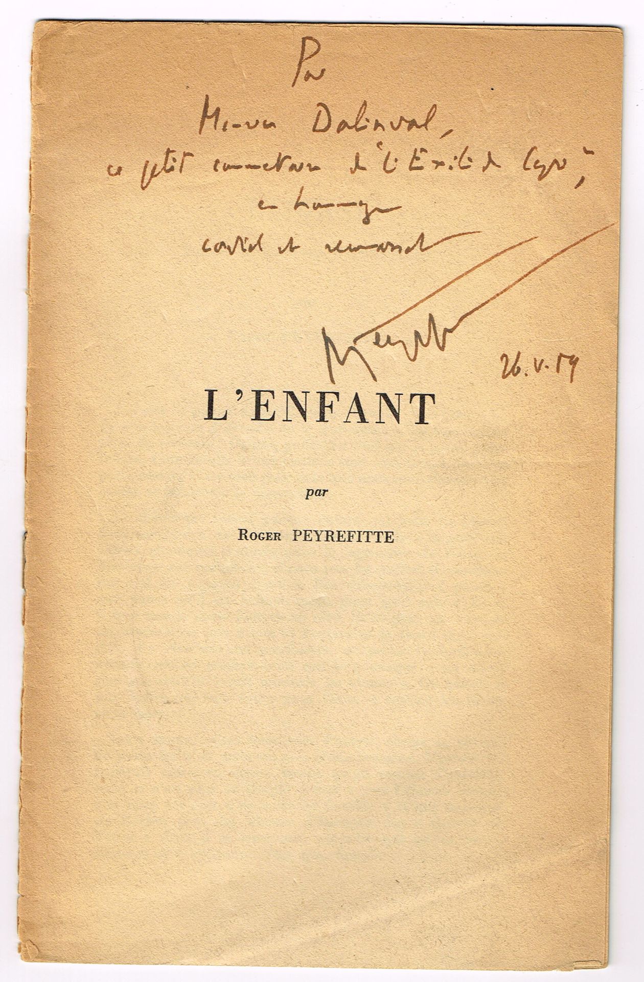 Null Roger PEYREFITTE (Castres 1907-2000), Schriftsteller: "L'Enfant", Broschüre&hellip;