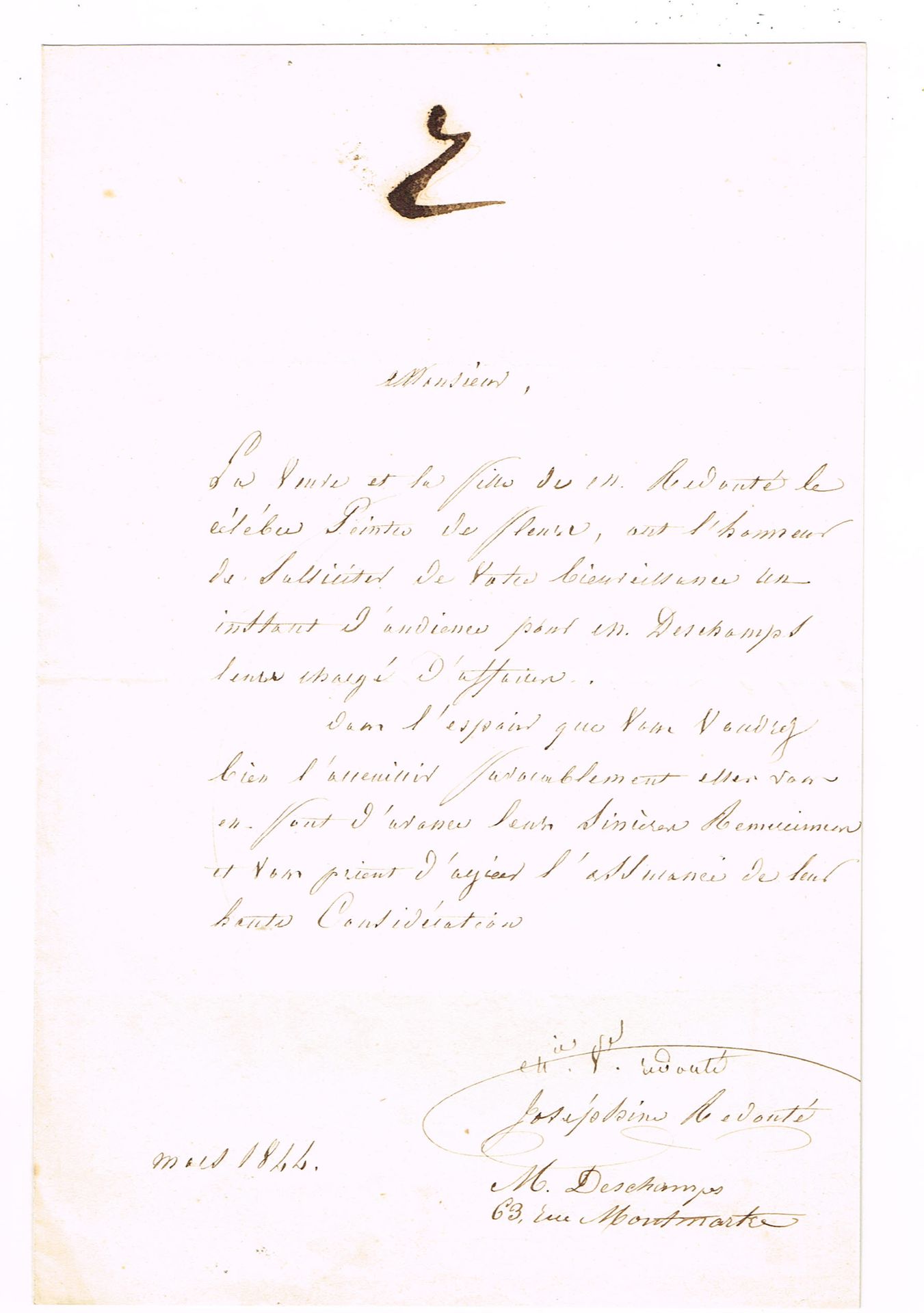 Null Victor HUGO - [Pierre-Joseph Redouté] : Carta autógrafa firmada por Joséphi&hellip;