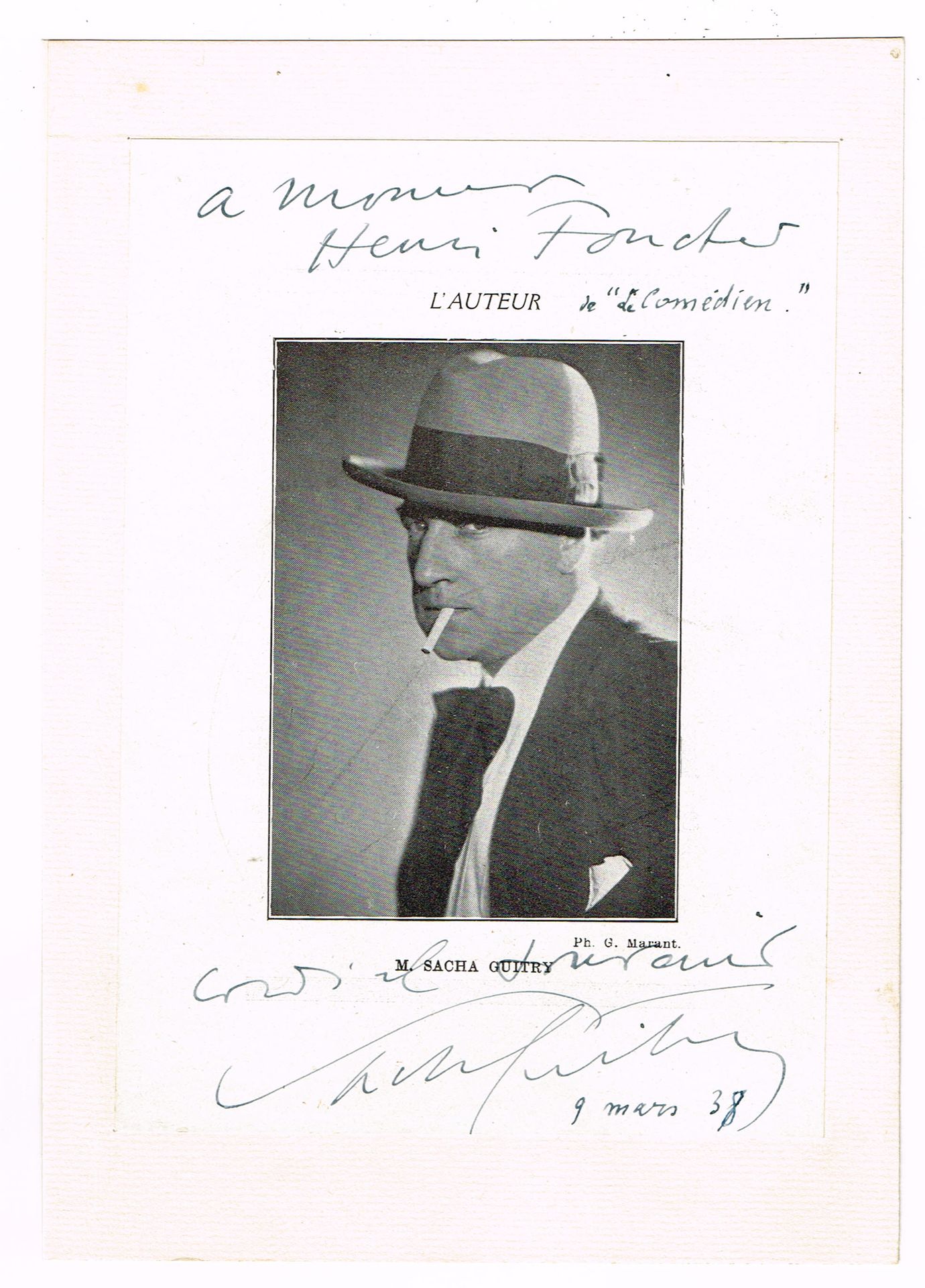 Null 萨沙-吉特利（1885-1957），剧作家、演员和导演：节目单页（13 x 18厘米，装裱在平版纸上），由他在1938年专用并签名。