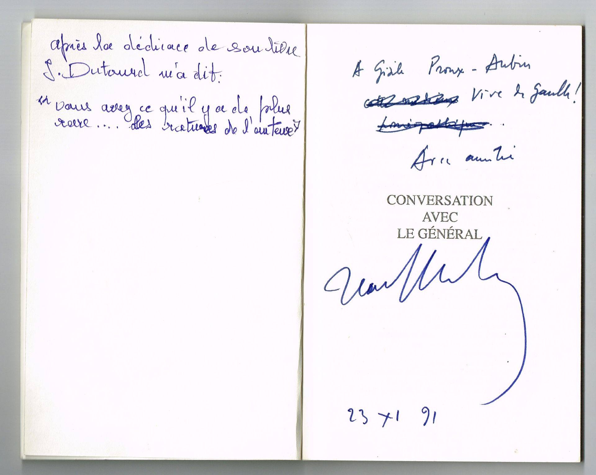 Null 让-杜图德（1920 - 2011），法兰西学院的作家：1973年签署的亲笔信（2页8页和《与将军的对话》（Flammarion 1990），有亲笔签&hellip;