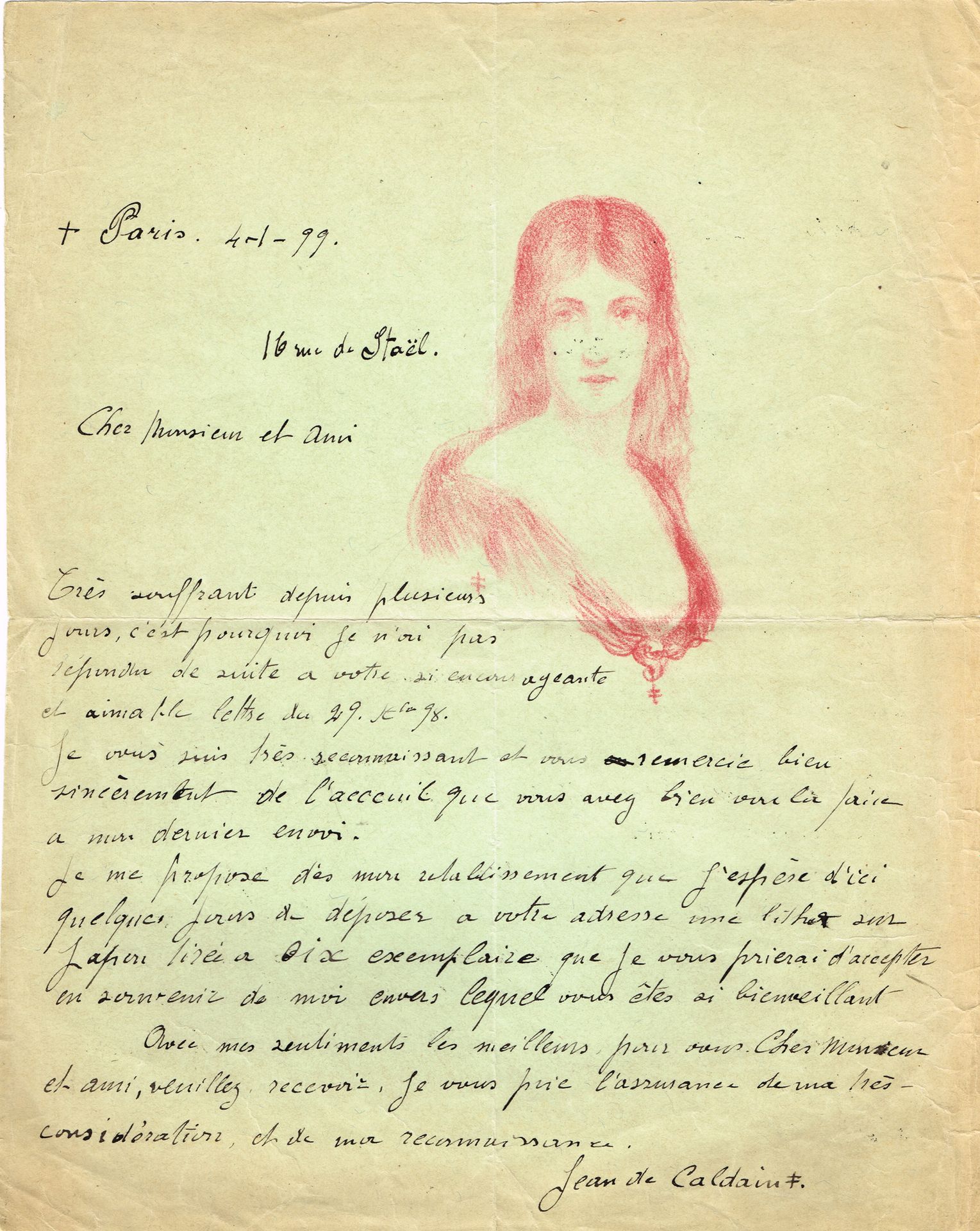 Null 带画的信 - Jean de CALDAIN - Jean或Raymond Marchand dit (Sarrebourg 1867 - 1928)&hellip;