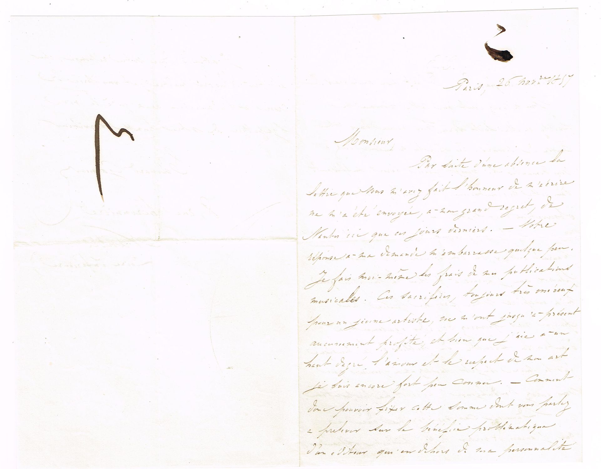 Null 维克多-胡戈-爱德华-加尼埃（Edouard GARNIER）（南特，1821-1887），作曲家、音乐评论家和南特音乐学院的教师。签名的亲笔信，8开&hellip;