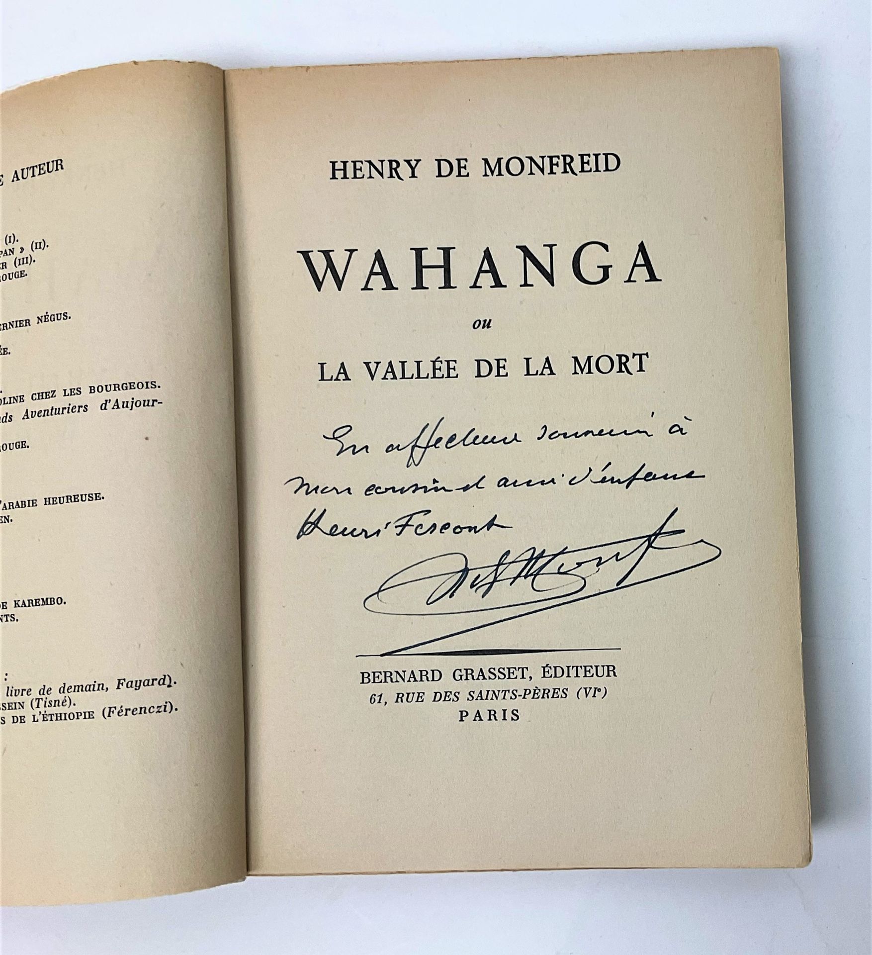 Null Henry de MONFREID (1879-1974), Reiseschriftsteller: "Wahanga", Grasset, EO &hellip;