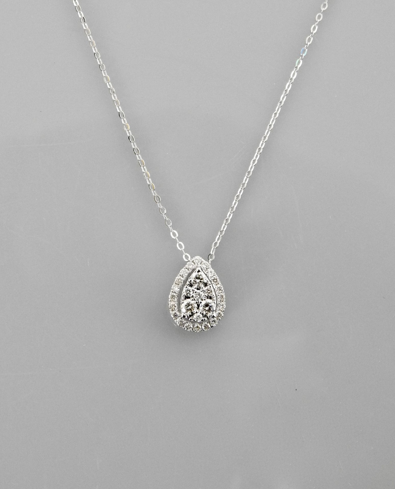 Null Chain and pendant pear shape in white gold, 750 MM, covered with diamonds, &hellip;