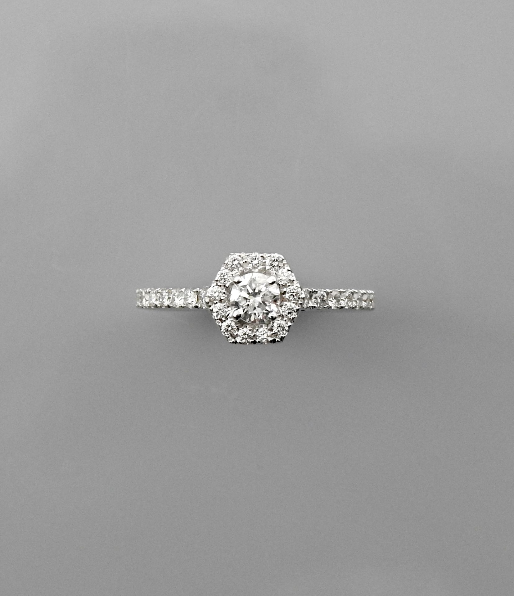 Null 白金戒指，750毫米，中心是两行钻石之间的钻石花。