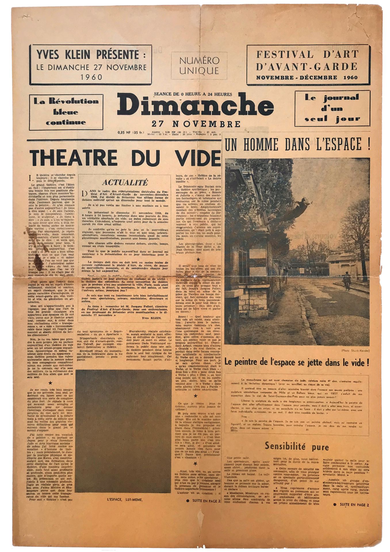 [YVES KLEIN] Le Journal d'un jour, 1960
1960年11月27日这本著名的假日记的原件，哈里-顺克和亚诺什-肯德的摄影作品&hellip;