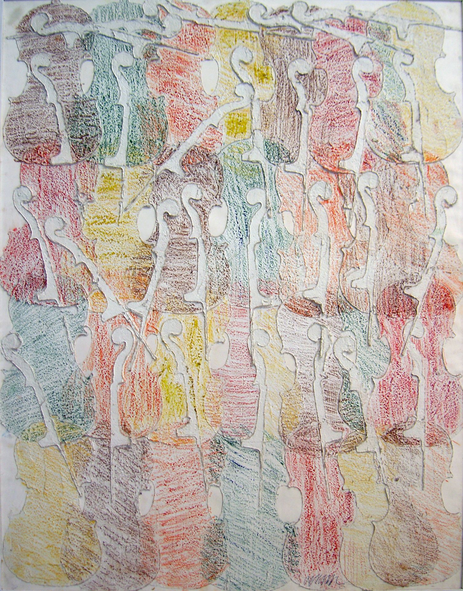 ARMAN (1928-2005) Rythmes et Couleurs, 1987
小提琴上的彩色粉笔画，面板上的浅浮雕。
用铅笔签名的独特作品
130 x&hellip;