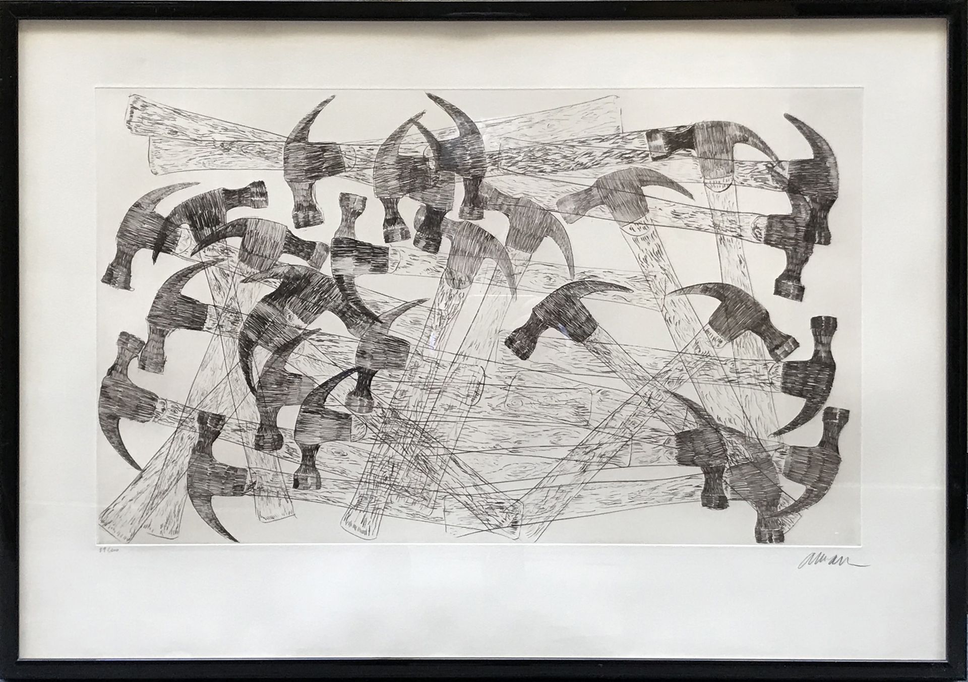 ARMAN (1928-2005) 锤子，1973年
蚀刻版画，有签名和编号的89/100
玻璃框，黑色杆
63 x 90 cm