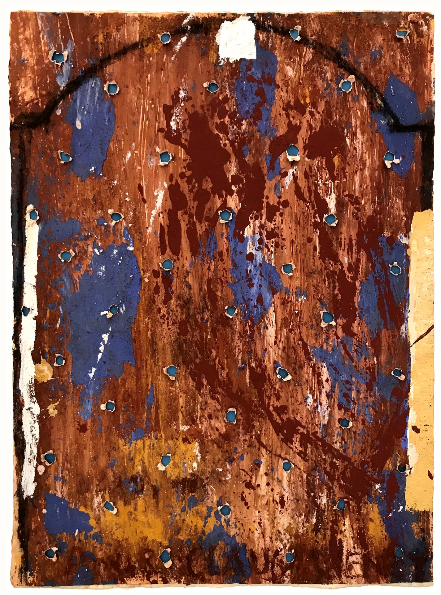 VIVIEN ISNARD (NE EN 1946) 无题（门），1993
两层纸上的混合媒体
背面有签名和日期
76 x 55 cm