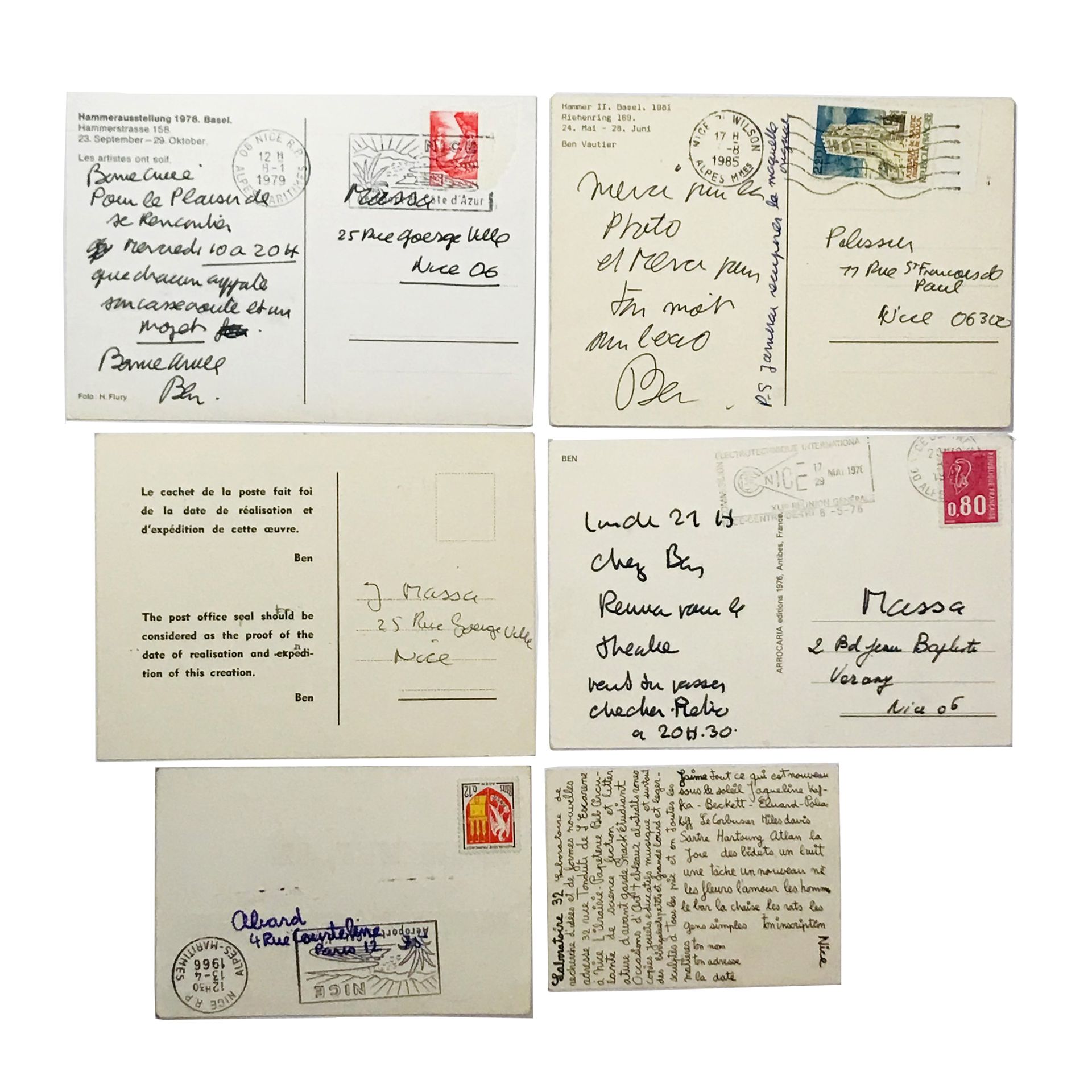 BEN VAUTIER (1935) Lot including six invitations and/or postcards sent by Ben, a&hellip;