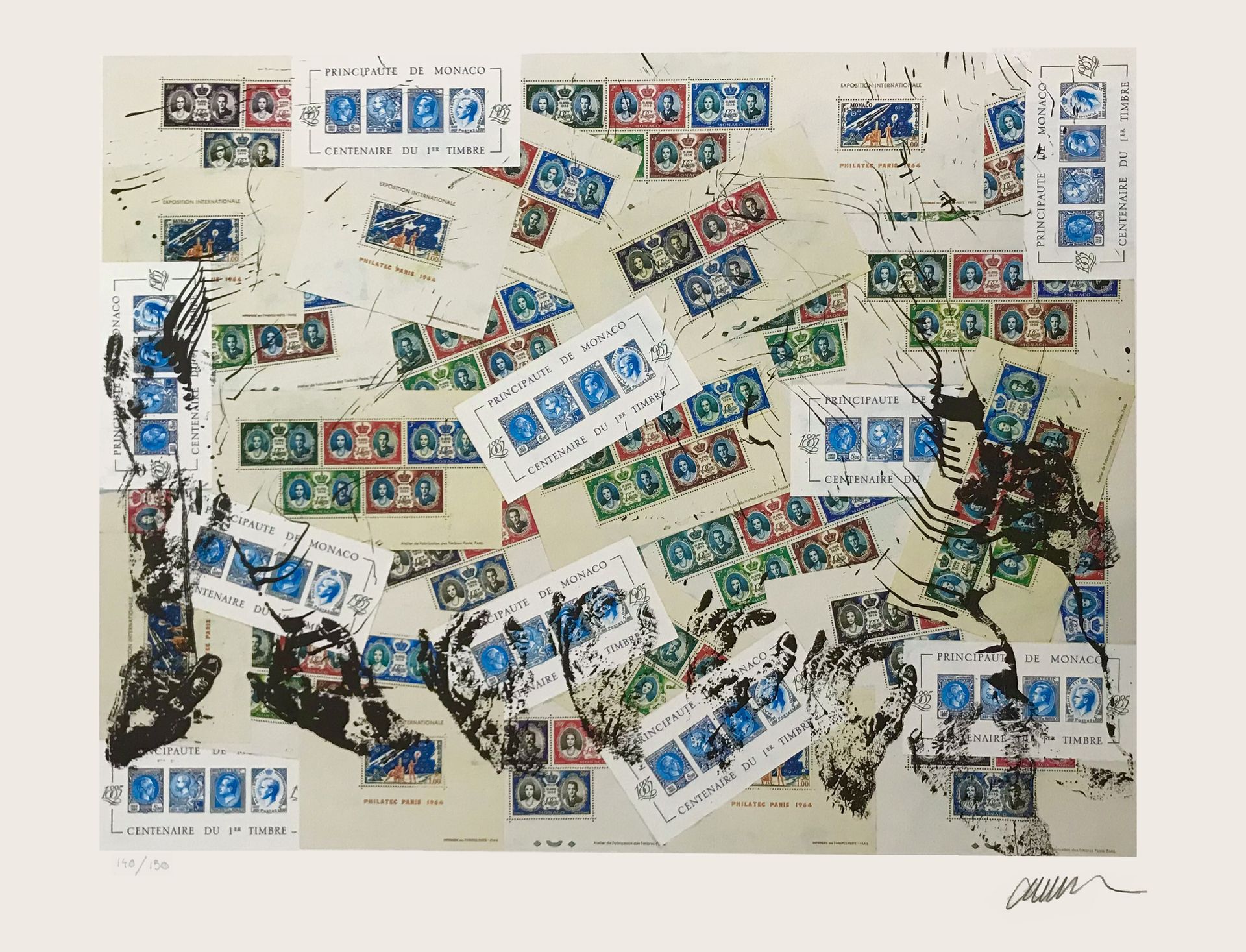 ARMAN (1928-2005) Handprints on a philatelic accumulation
Offset lithograph made&hellip;