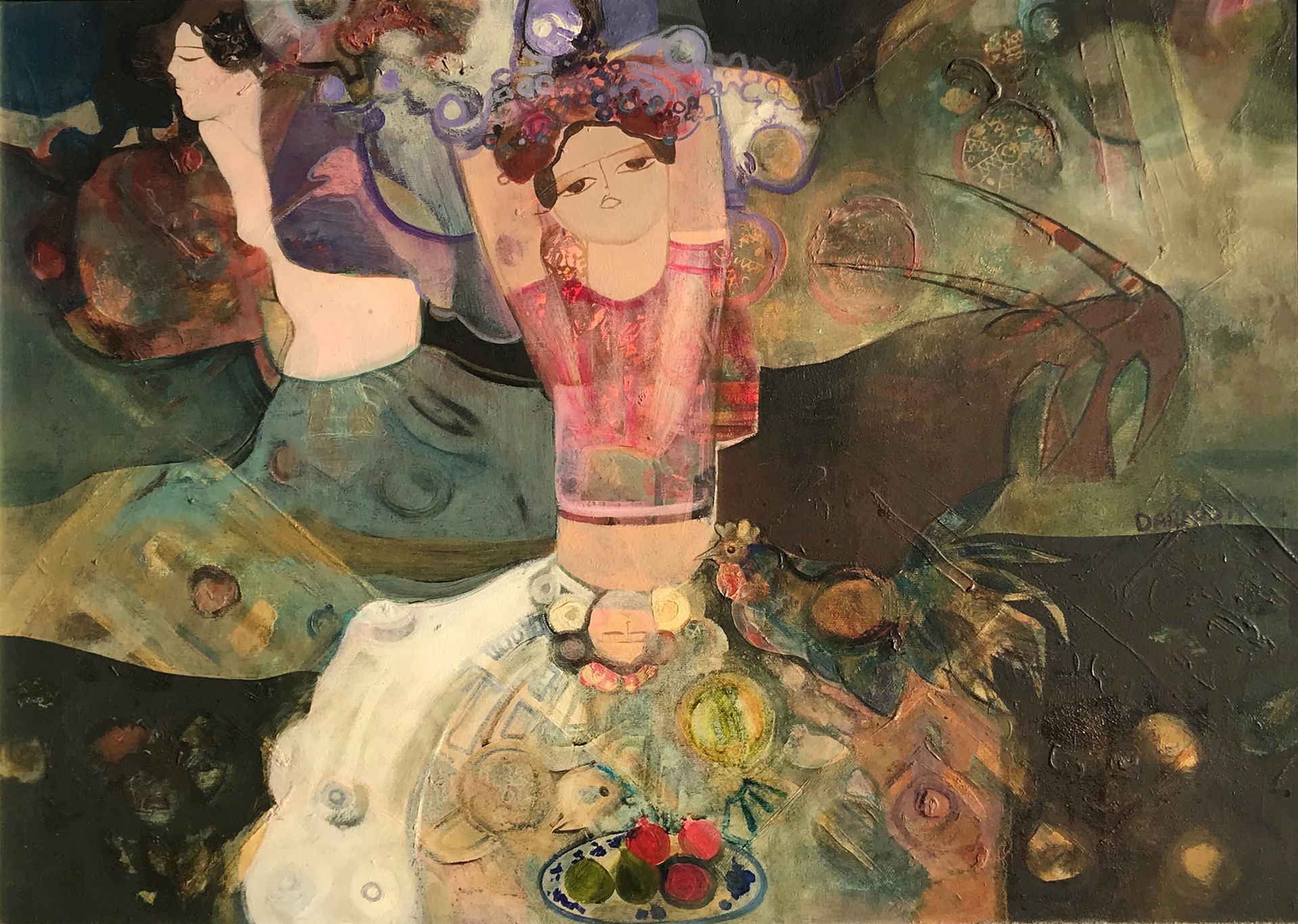 Mohajer DARIUSH (né en 1944) 东方舞者 布面油画，签名：
50 x 70 cm
