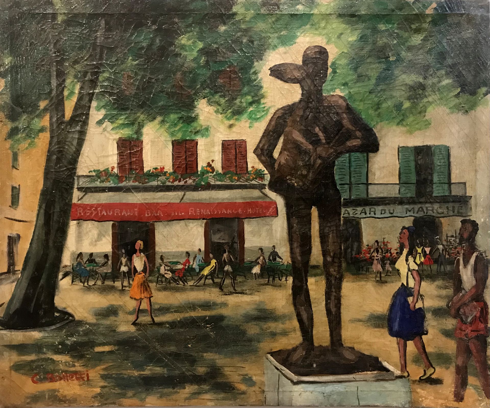 César BOLLETTI (19141995) 


毕加索在瓦劳里广场的 "人与羊 "雕塑，约1955年。



布面油画，左下角有签名



50 x &hellip;
