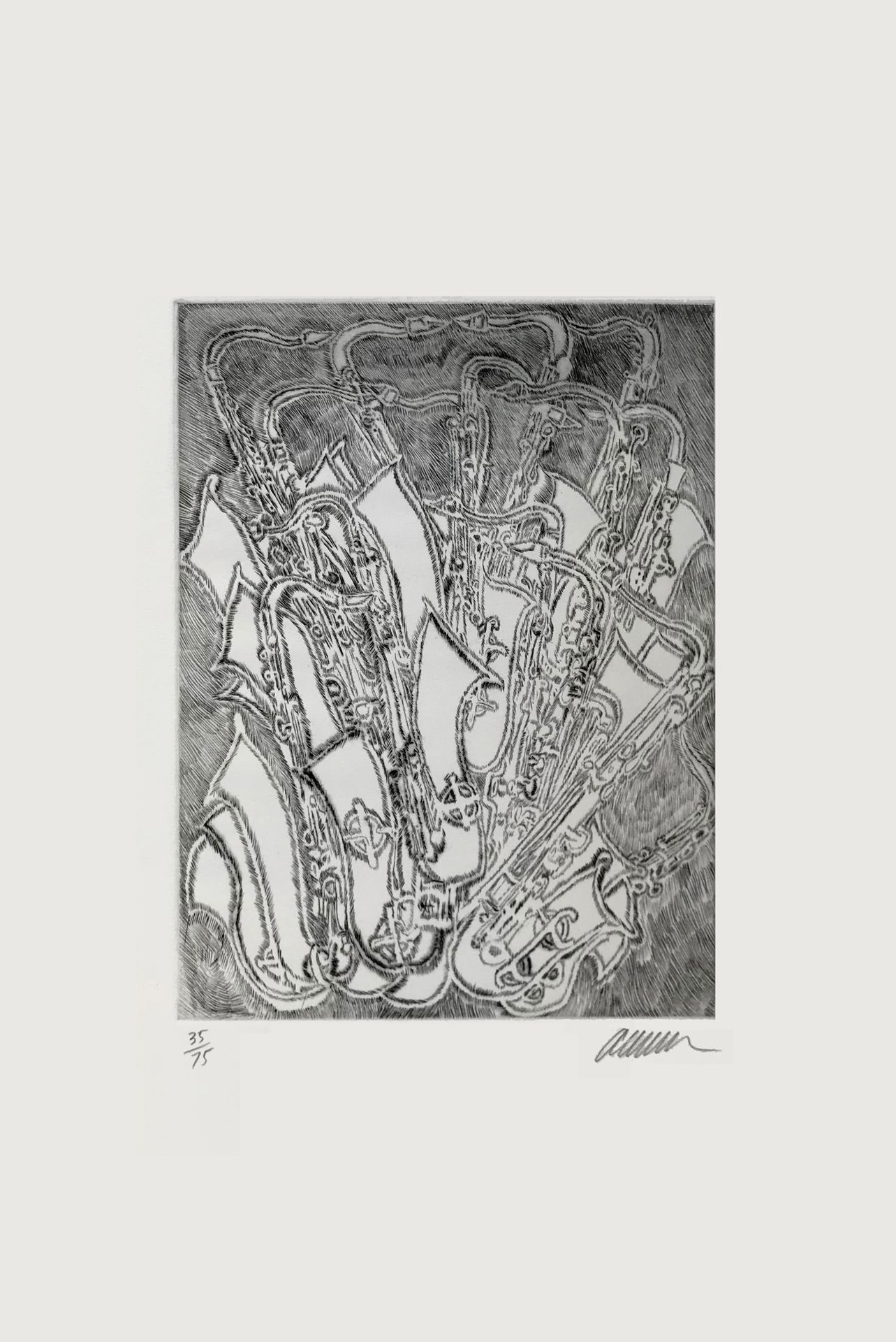 ARMAN (1928-2005) Accumulation de saxophones, 1985
Gravure pointe-sèche en noir &hellip;