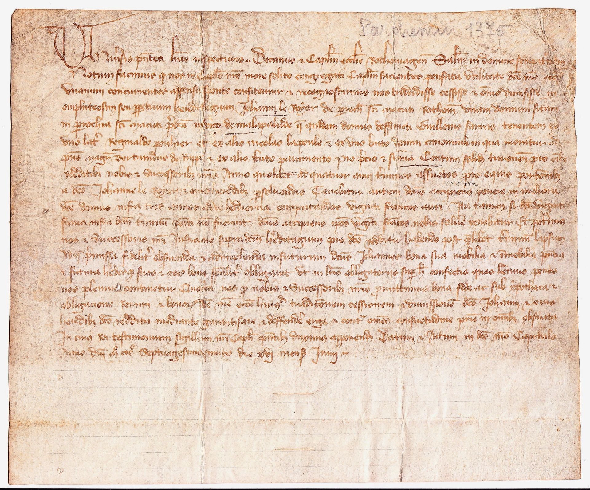 Null SEINE-MARITIME. 1375. CHURCH OF ROUEN (76). Parchment (19,5 x 23 cm): Deed &hellip;