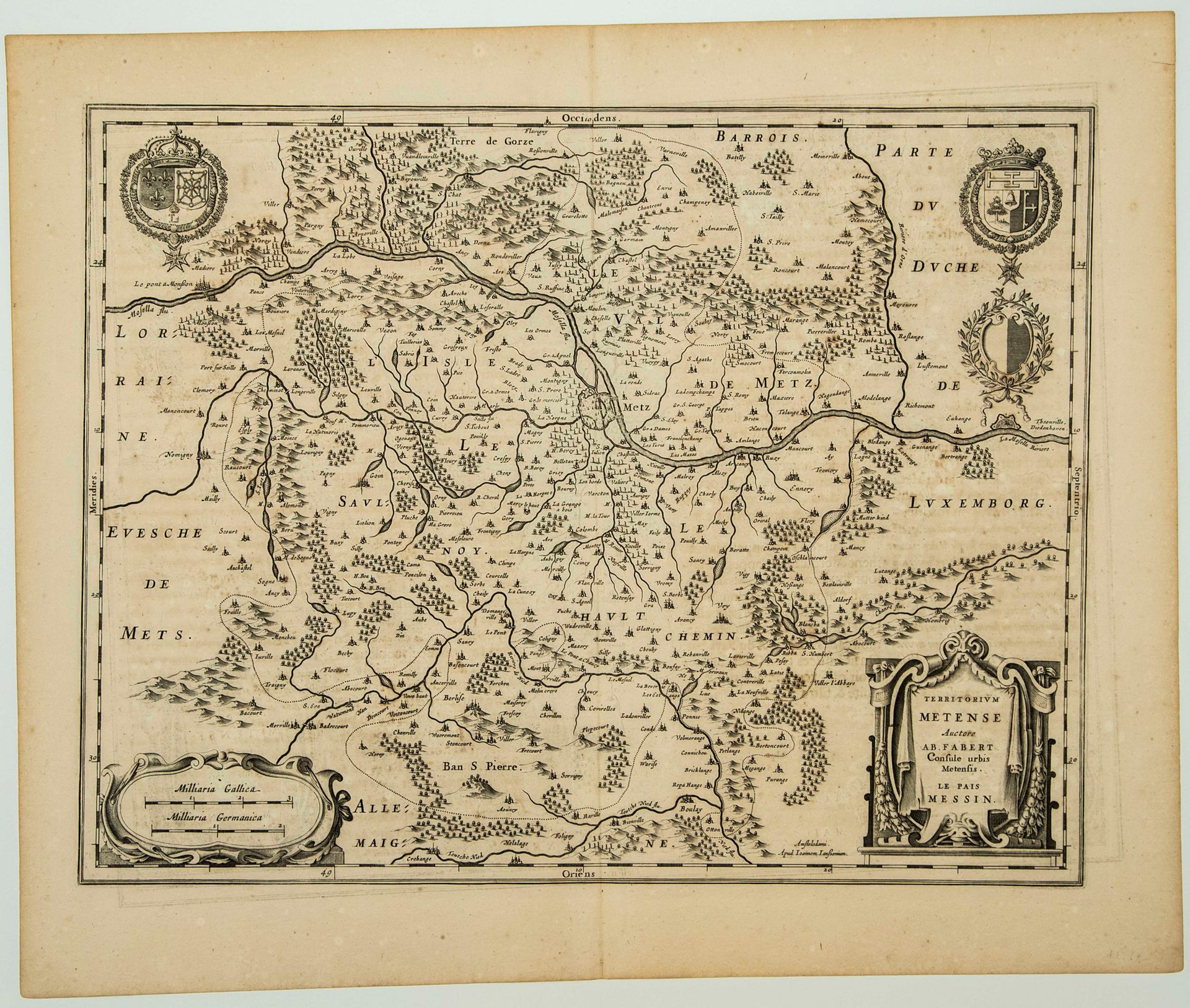 Null XVII mappa del paese di MESSINA. Distretto di METZ (57) "Territorium METENS&hellip;