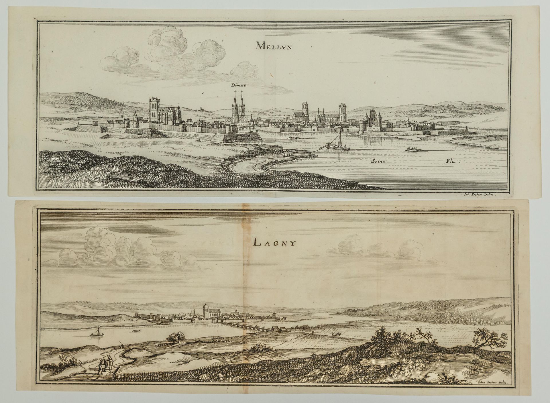 Null SEINE ET MARNE: MELUN & LAGNY. 2 Engravings XVIIth by Jan PEETERS (1624-167&hellip;