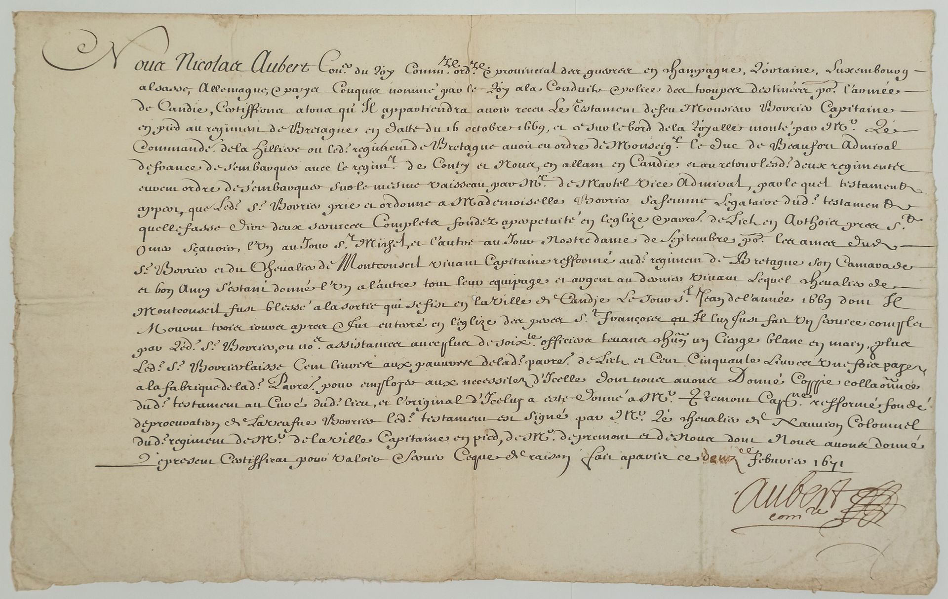 Null CANDIA战争（克里特岛），1645年至1669年对土耳其人的远征。1671年2月2日在巴黎签署的尼古拉-奥伯特（Nicolas AUBERT）国王&hellip;