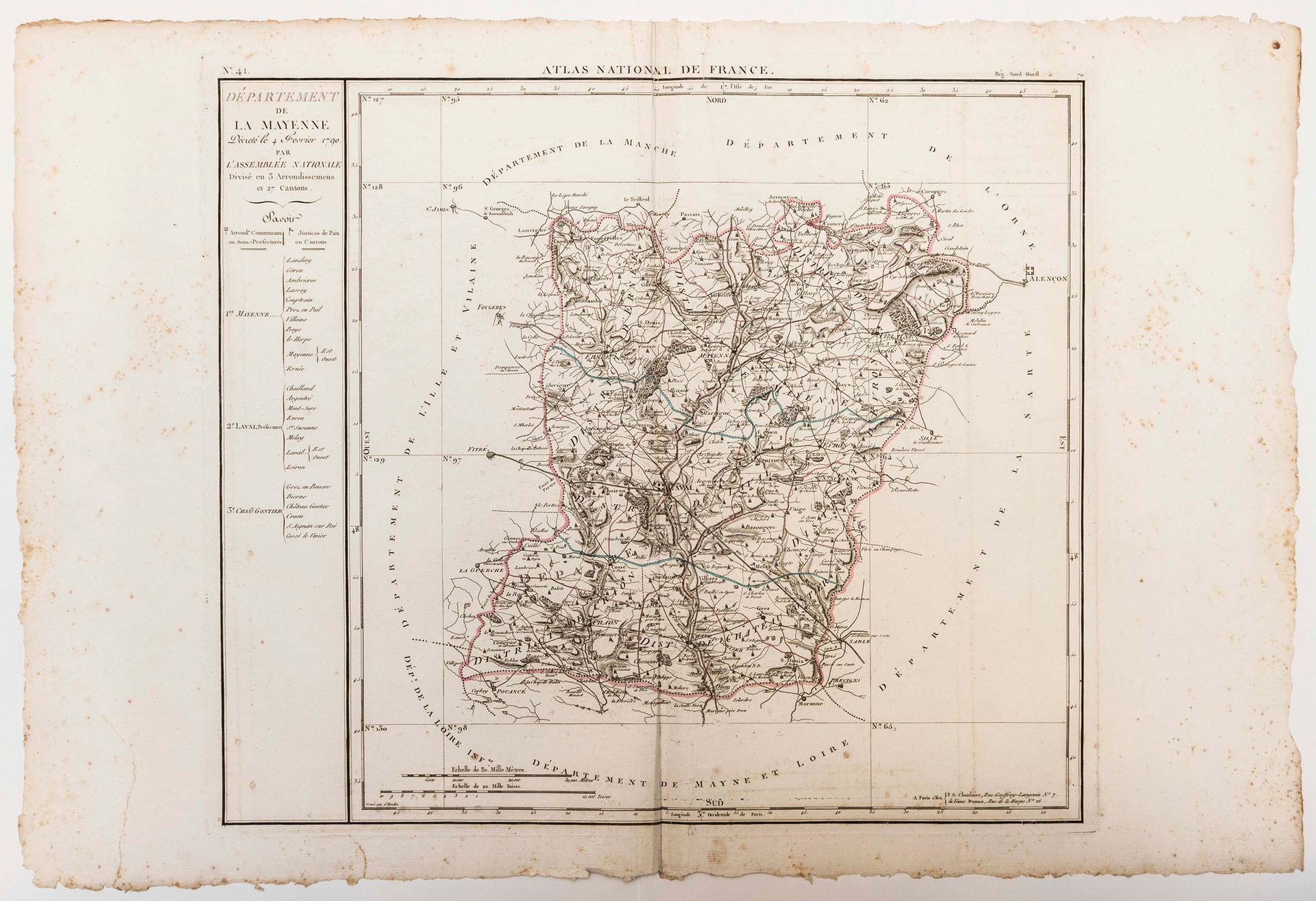 Null MAYENNE.国民议会1790年2月4日颁布的拉马延省地图。法国国家地图集，以省为单位，1806年根据领土的新划分进行了修订和增加，由P.G. CH&hellip;