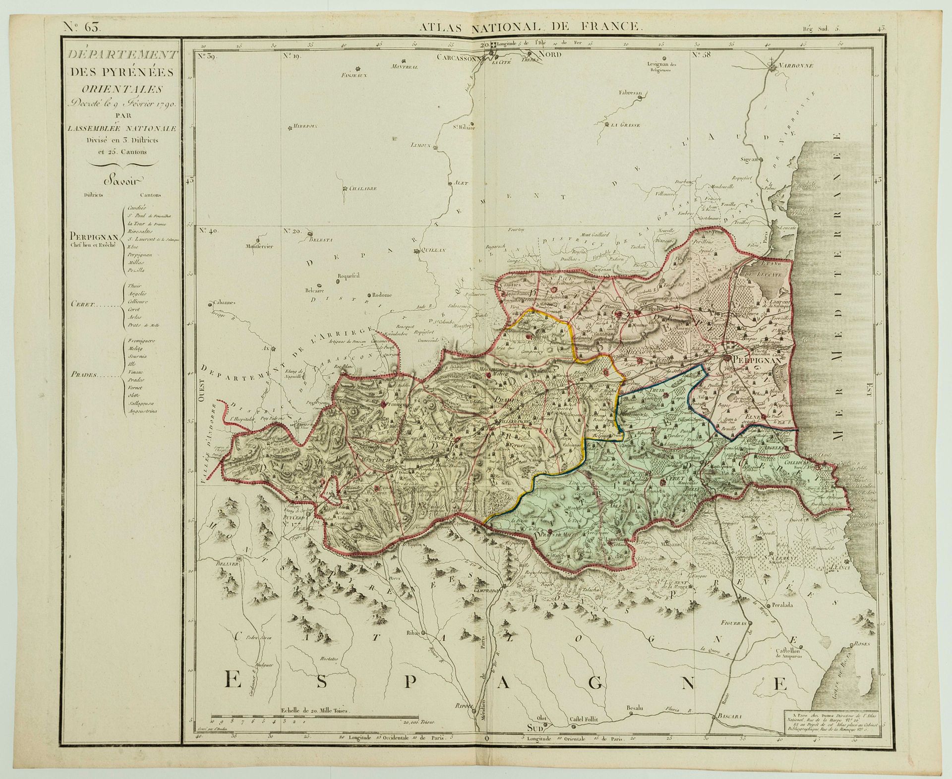 Null 东部比利牛斯省。1790年地图："国民议会于1790年2月9日颁布的东方平西省，分为3个区和25个县。(佩皮尼昂，塞雷，普拉德。)。"在巴黎，在法国国&hellip;