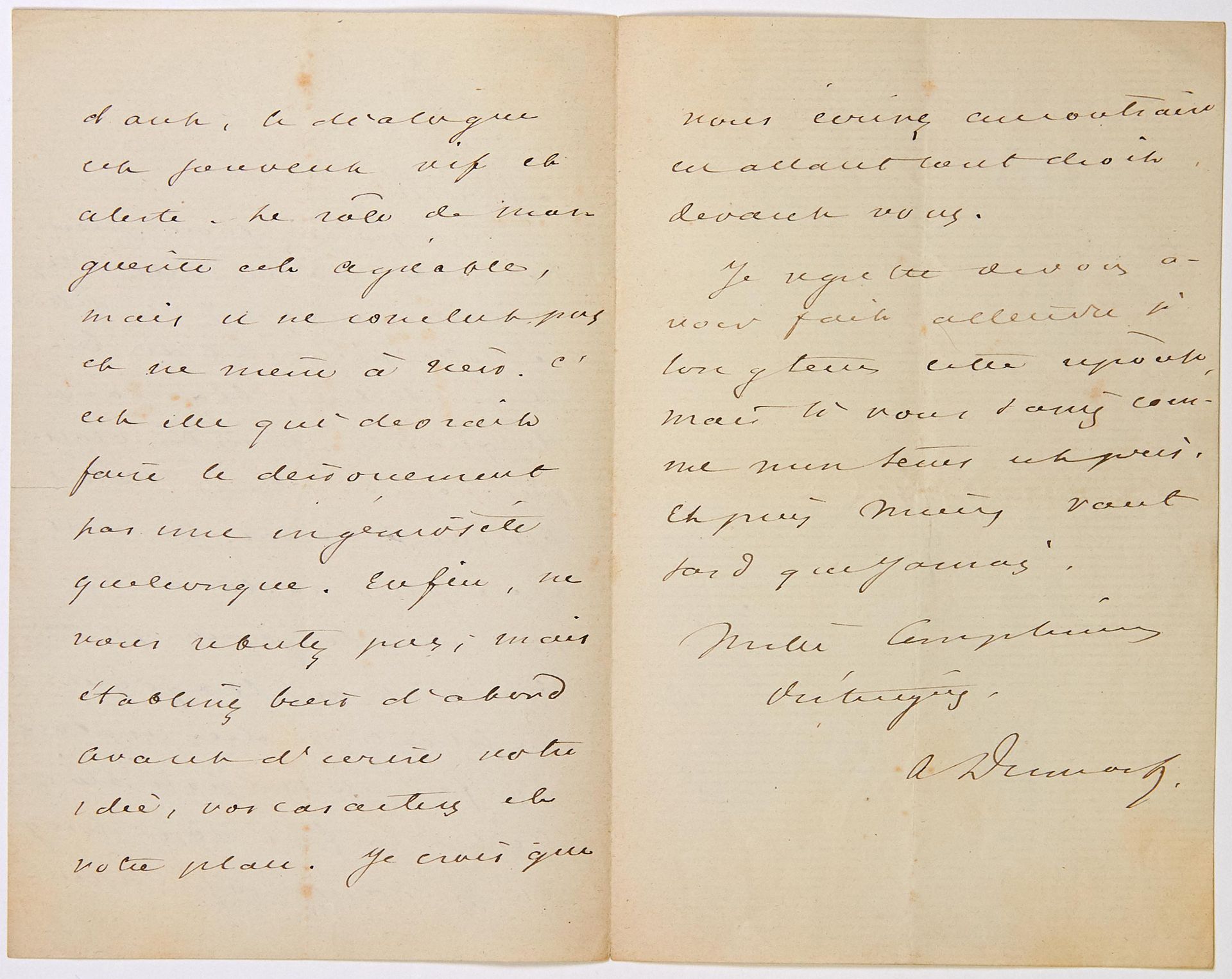 Alexandre DUMAS dit DUMAS Fils 作家（巴黎1824-1895）。签署的亲笔信 "A.杜马"，3页，8页："先生，你可以从我的门房那&hellip;