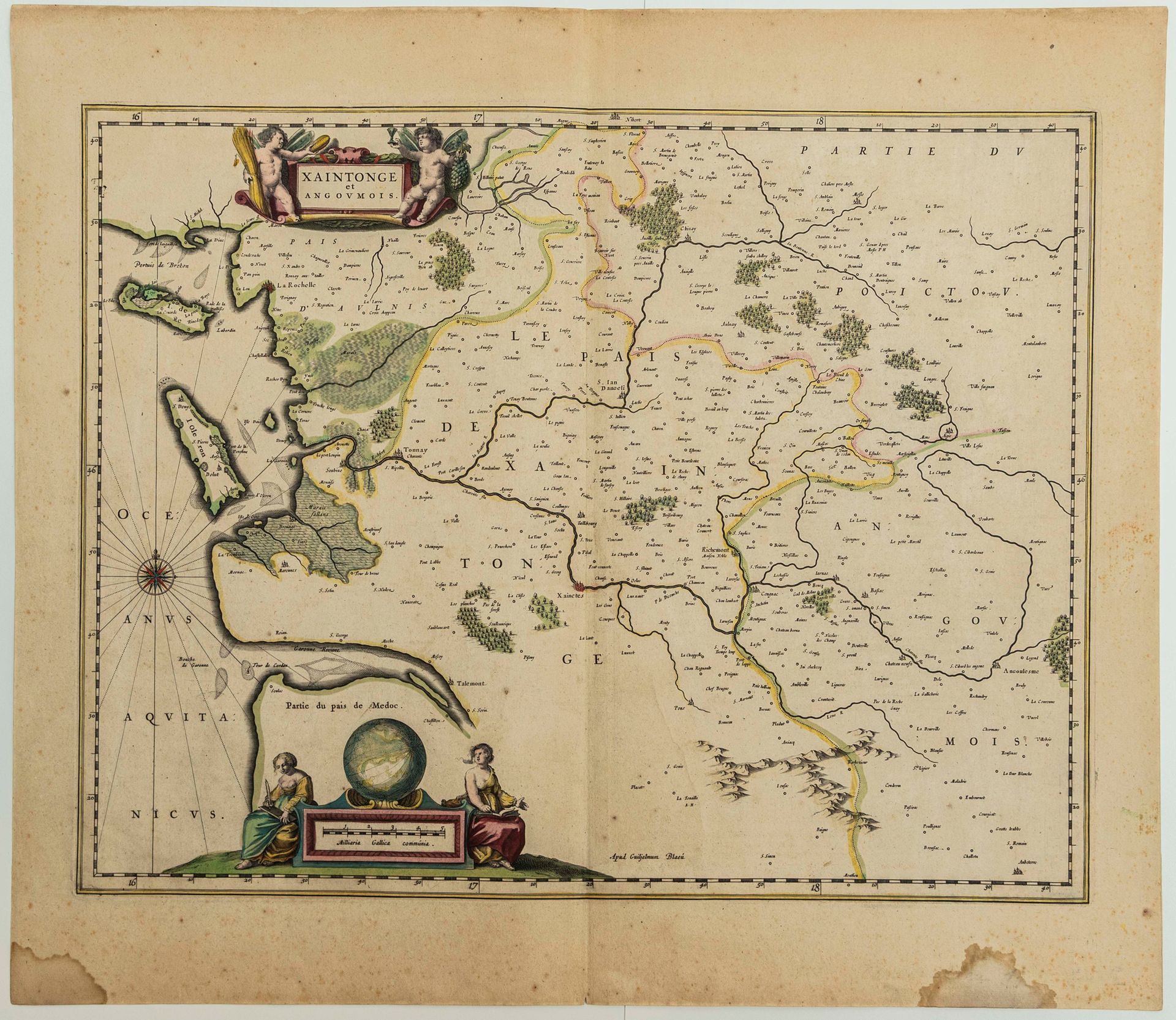 Null 地图XVI："Saintonge和Angoumois。约1634年，由纪尧姆-布拉乌创作的阿姆斯特丹（Ile d'Oléron, Ile de Ré,&hellip;