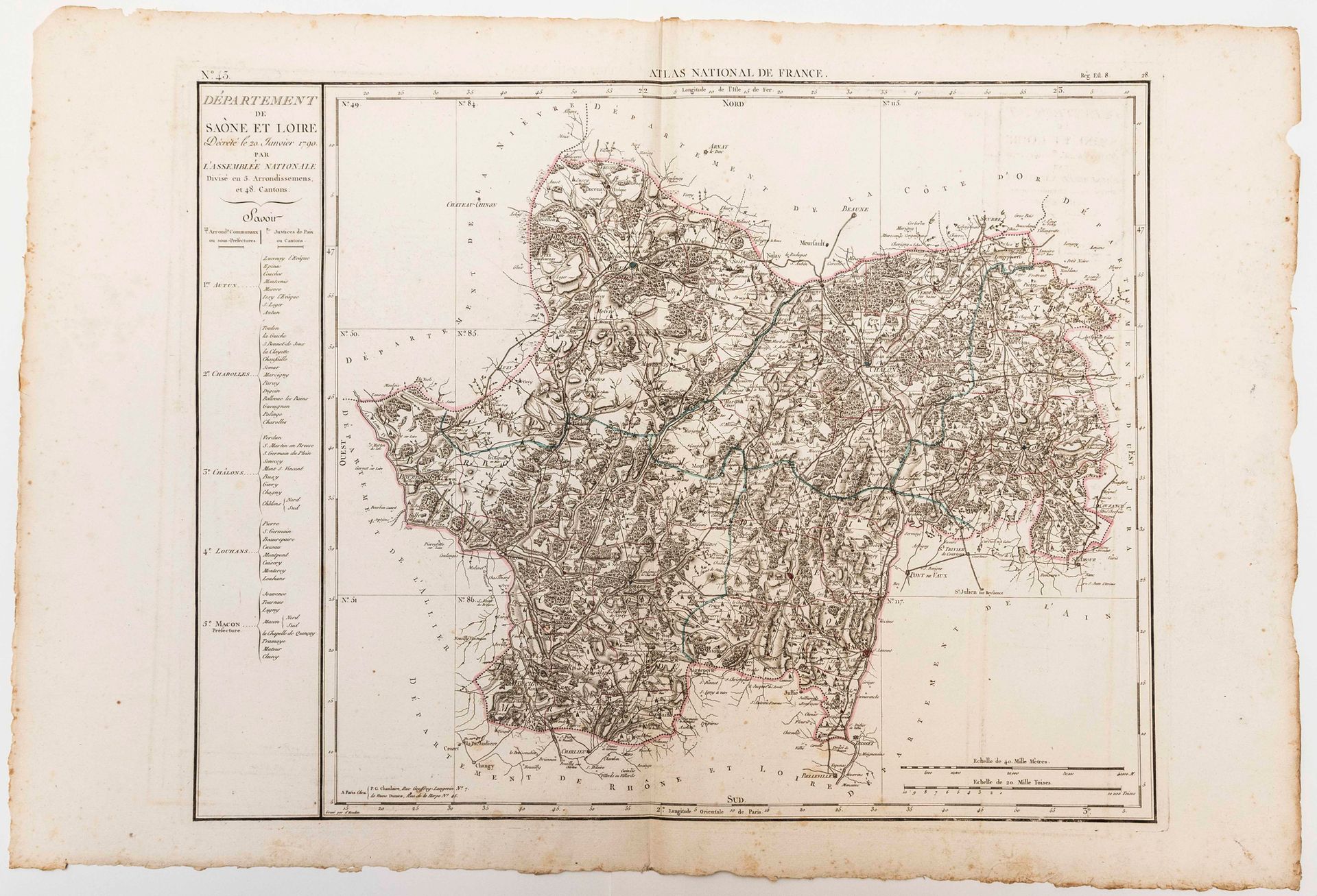 Null SAÔNE-ET-LOIRE. Carte du Département de SAÔNE-ET-LOIRE, décrété le 20 Janvi&hellip;