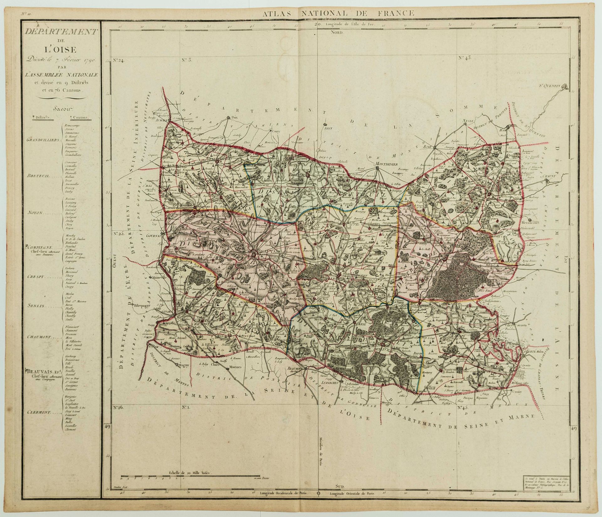 Null OISE。第十八张地图："OISE部，1790年2月7日由国民议会颁布，分为9个区和76个县"。(Grandvilliers, Breteuil, N&hellip;