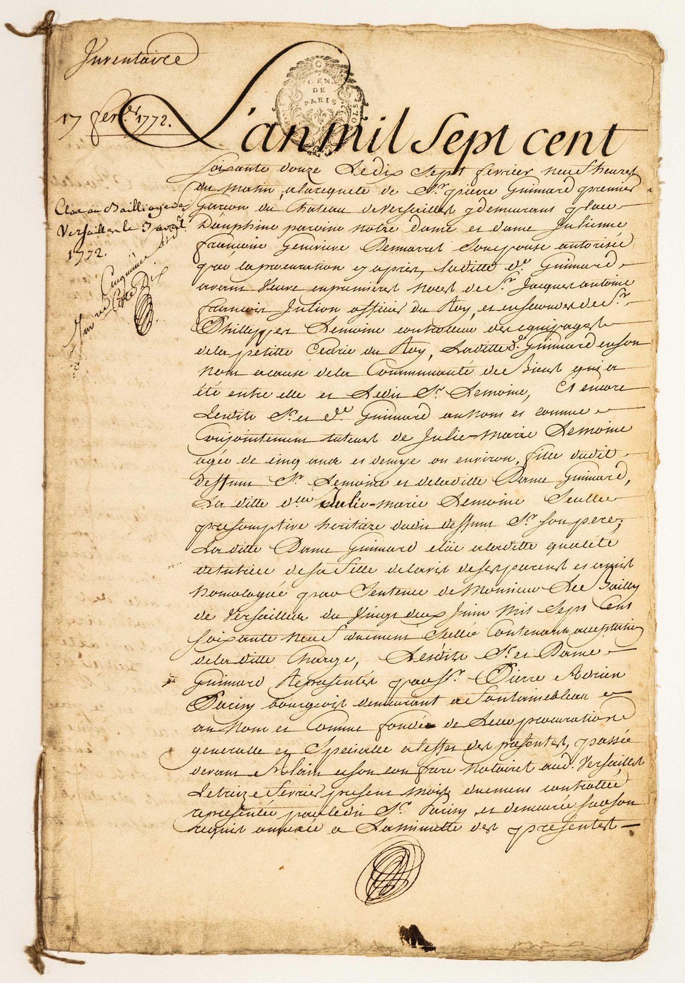 Null SEINE-ET-MARNE. INVENTARIO MOVIBILE in SAMOREAU (77) del 17 febbraio 1772, &hellip;