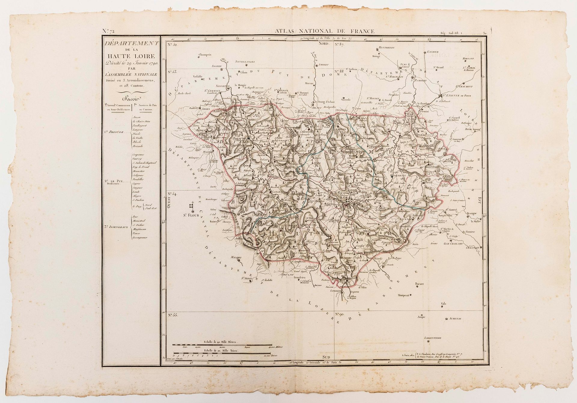 Null 豪特-洛伊尔。1790年1月29日国民议会颁布的上卢瓦尔省地图。法国国家地图集，根据领土的新划分，于1806年修订和扩大，由P.G. CHANLAIR&hellip;