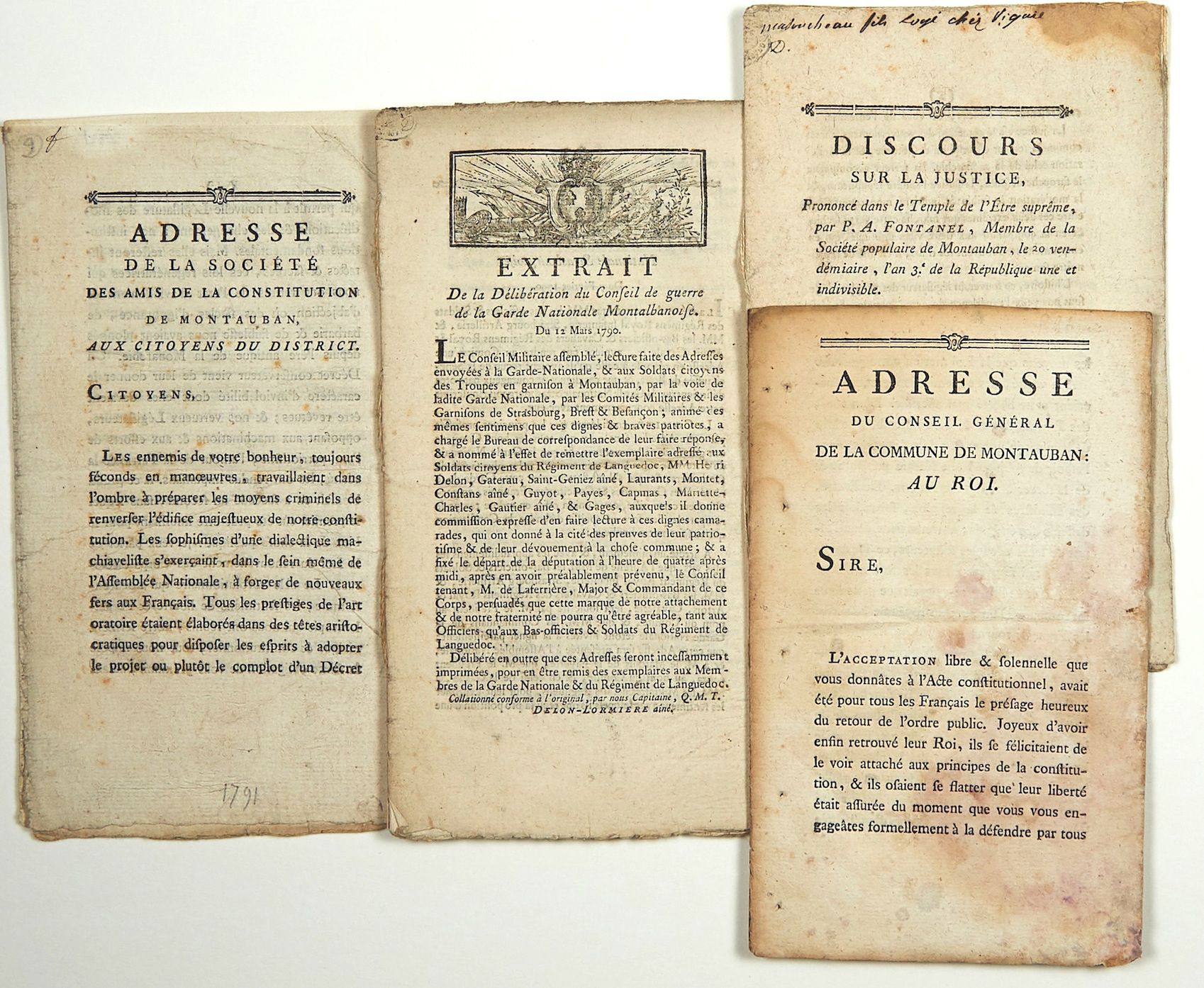 Null tarn-et-garonne.蒙托邦。4 印刷品："1790年3月12日国民警卫队MONTALBANAISE战争委员会的审议摘要--头带--在国王和&hellip;