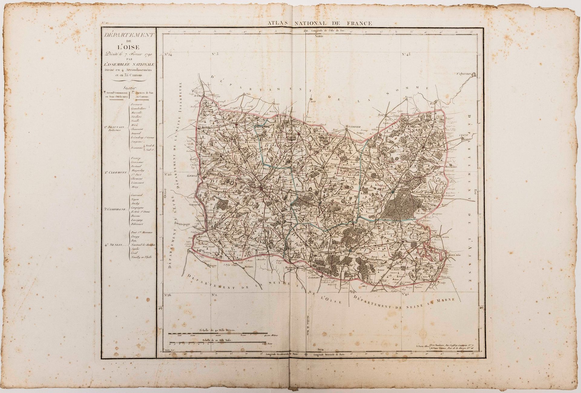 Null OISE。国民议会1790年2月7日颁布的OISE部地图。法国国家地图集，根据领土的新划分，于1806年修订和扩大，由P.G. CHANLAIRE绘制&hellip;