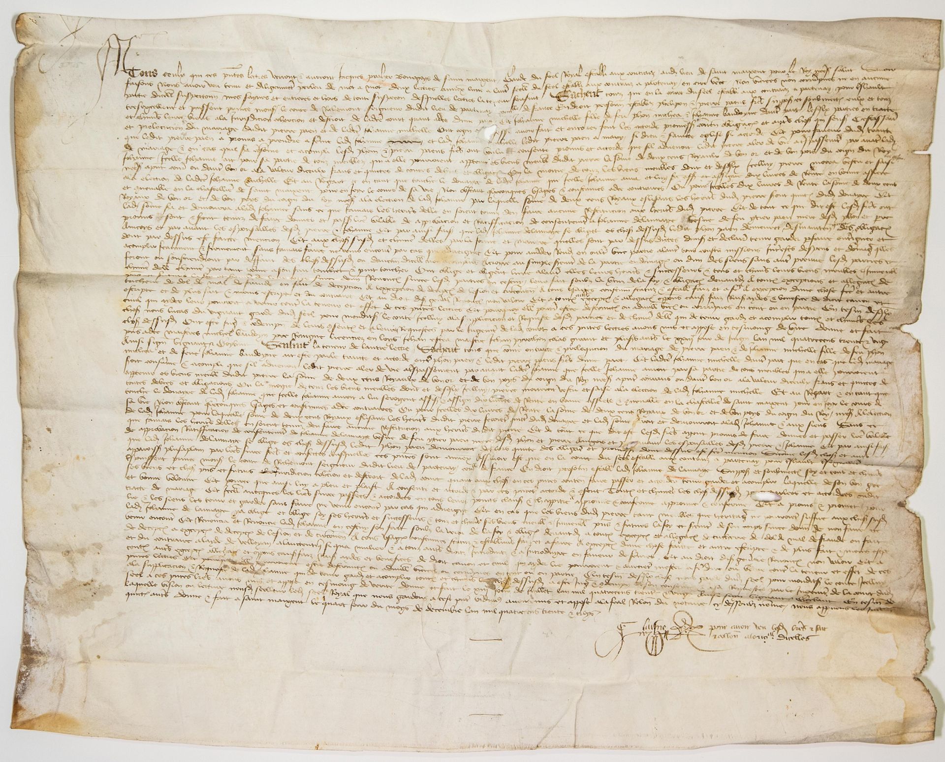 Null DEUX-SÈVRES. 1433. Contrat de mariage entre Pierre PAEN et Jeanne MICHELLE &hellip;