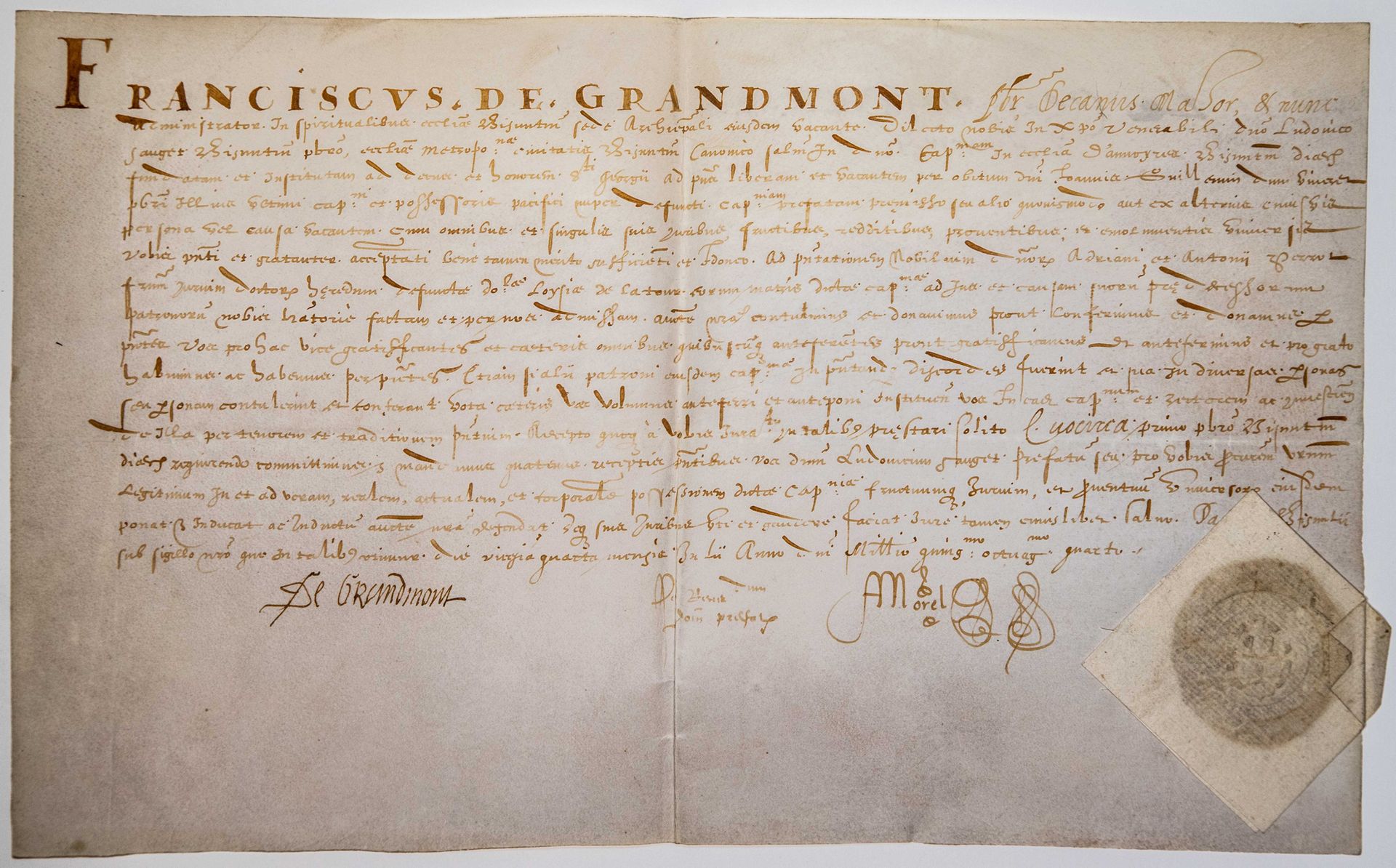 Null 1584年，法兰西共和国。DOUBS。JURA。弗朗索瓦-德-格兰蒙（François de GRANDMONT）的牛皮纸签名文件，牧师，贝桑松教区的&hellip;