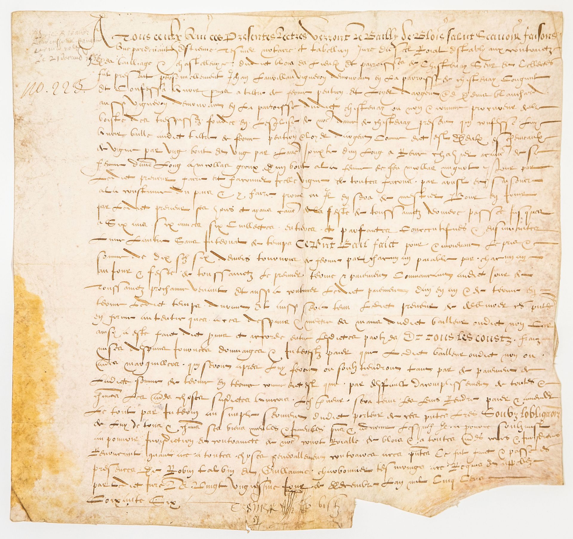 Null LOIR-ET-CHER. 1566. Vor dem Vogt von BLOIS, Pachtvertrag mit Denis BLANCHAR&hellip;