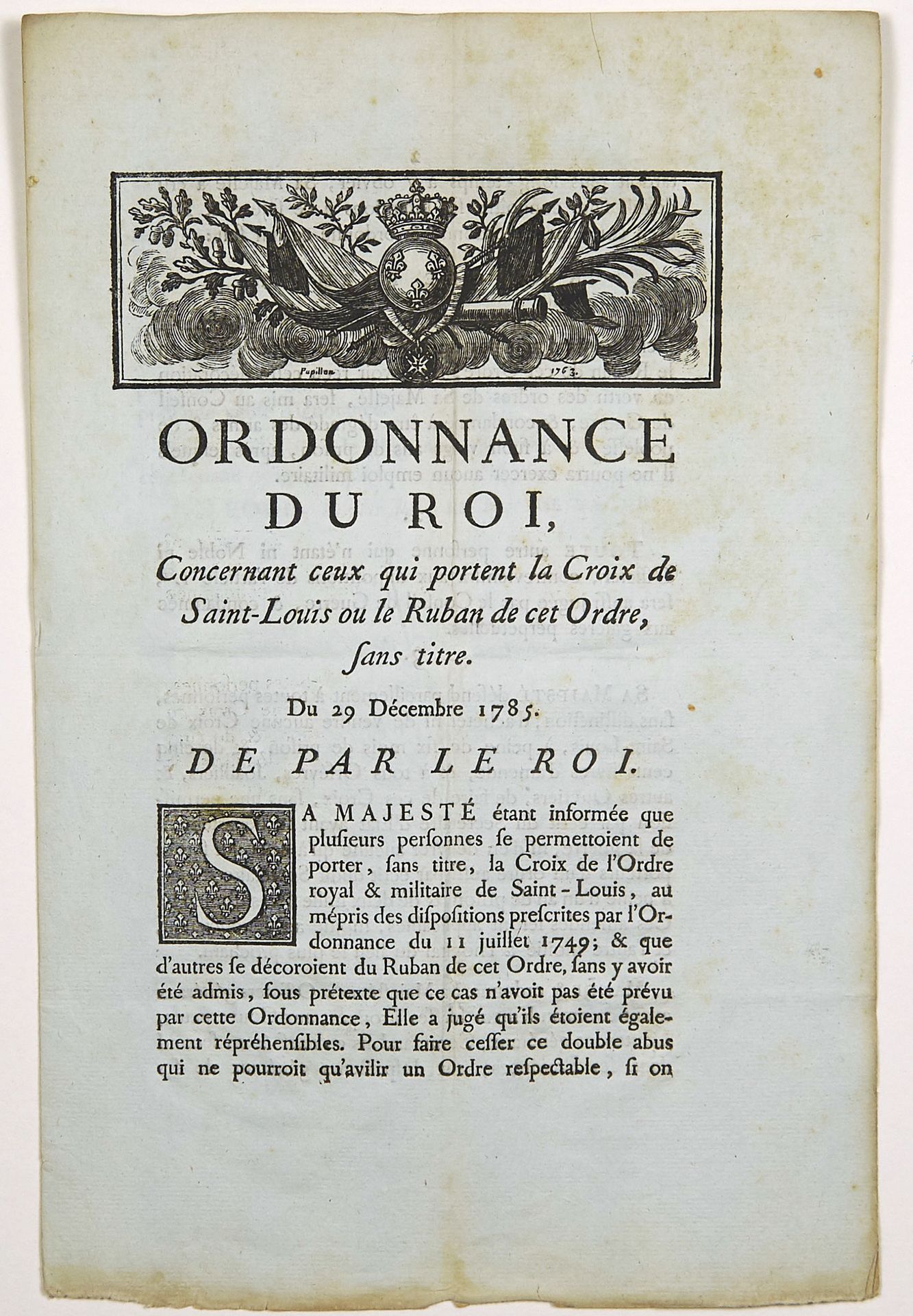 Null CROCE DI SAN LOUIS. 1785. DECORAZIONE. "Ordonnance du Roi, concernant ceux &hellip;