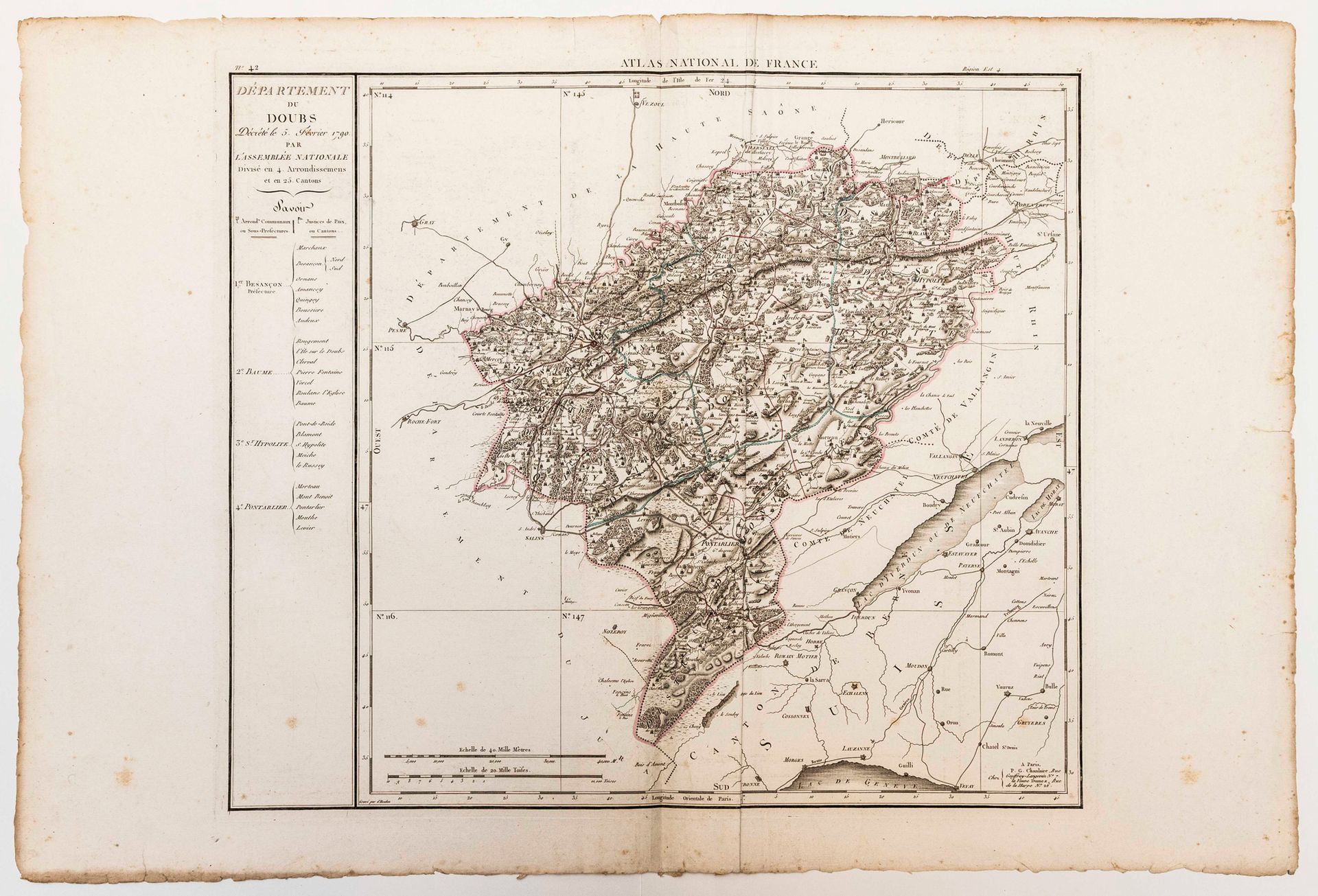 Null DOUBS。DOUBS省地图，1790年2月5日由国民议会颁布的法令。法国国家地图集，以省为单位，1806年根据领土的新划分进行了修订和增加，由P.G&hellip;
