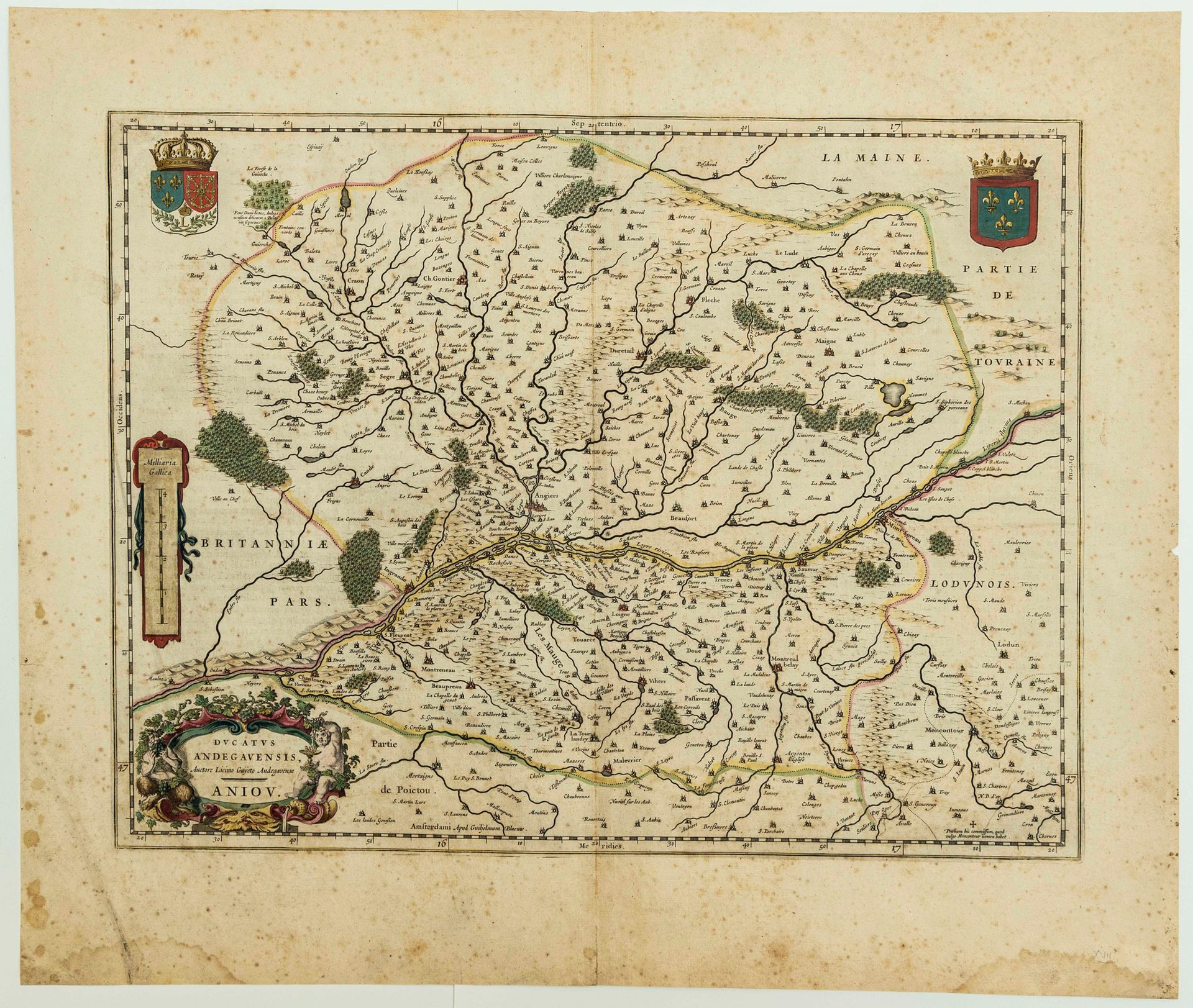 Null XVIIth MAP of ANJOU (MAINE-ET-LOIRE) by Lécin GUYET & BLAEU; "Ducatis Andeg&hellip;