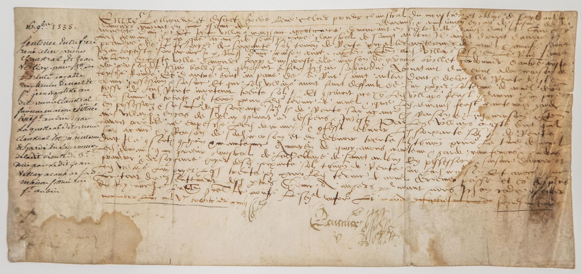 Null 缅因州和卢瓦尔州。1535.1535年11月作出判决，要求向圣奥班修道院院长René CELIER兄弟支付位于圣奥班街的房子的年金。羊皮纸（15 x &hellip;