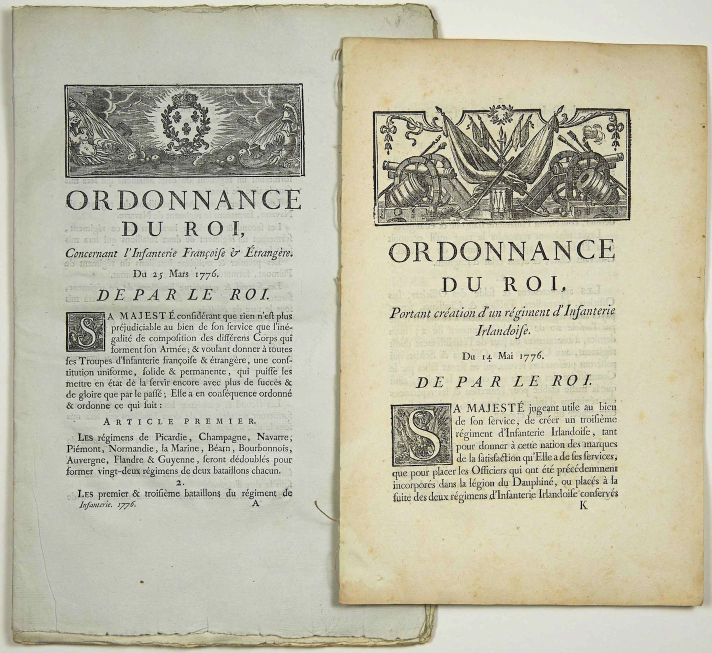 Null INFANTRY REGIMENT. 2 Printed matter: "Ordonnance du Roi portant création d'&hellip;