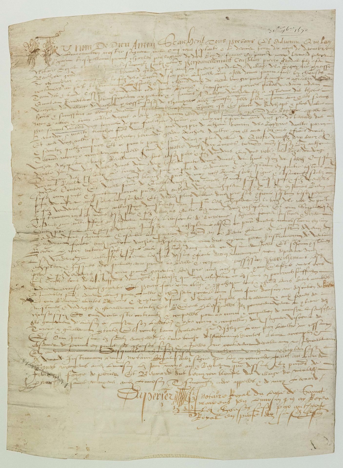 Null CORRÈZE. 1570. LIMOUSIN. Escritura pasada ante DUPERIER Notario Real del lu&hellip;