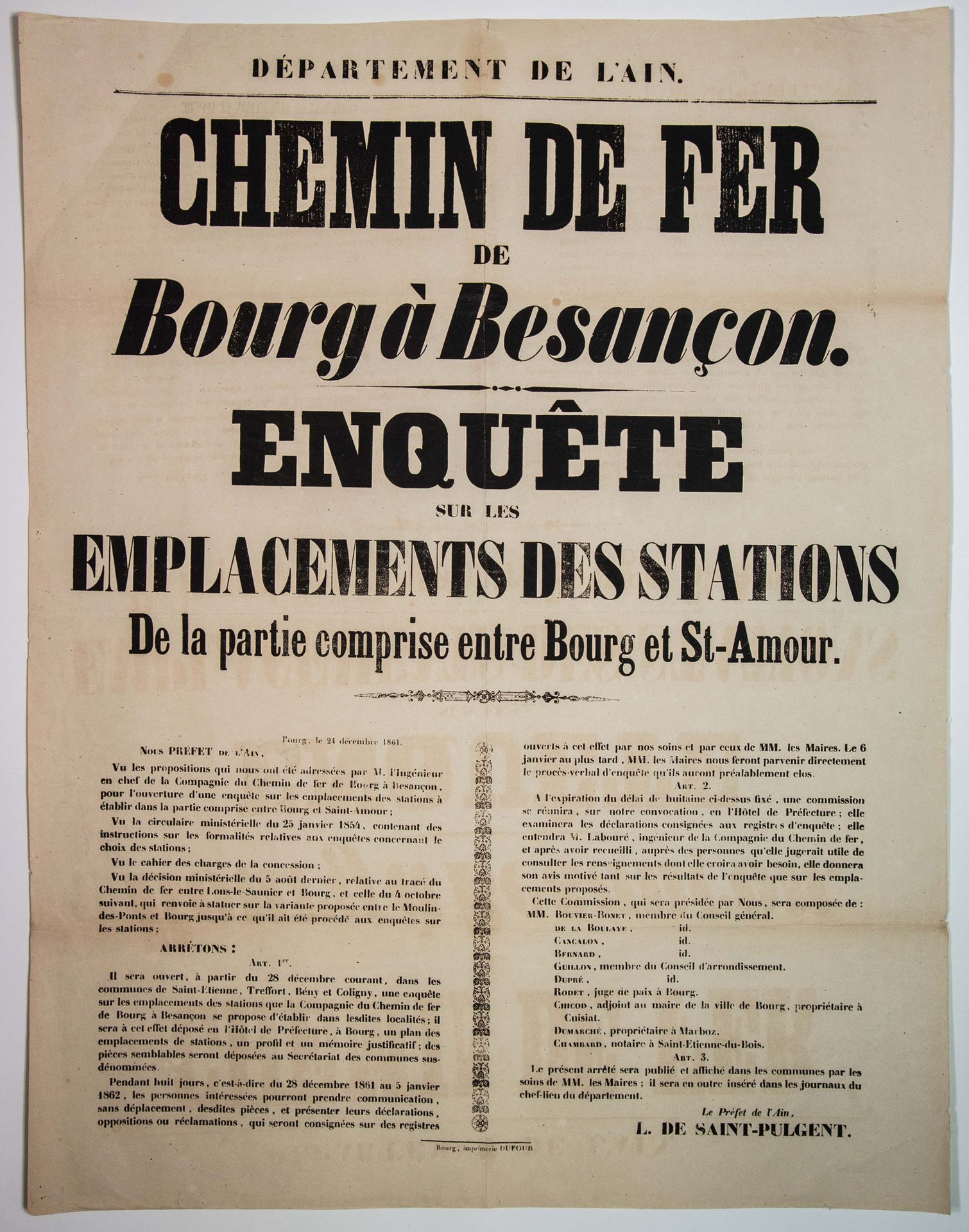 Null AIN. JURA. DOUBS. Einrichtung der "CHEMIN DE FER de BOURG à BESANÇON. Enquê&hellip;