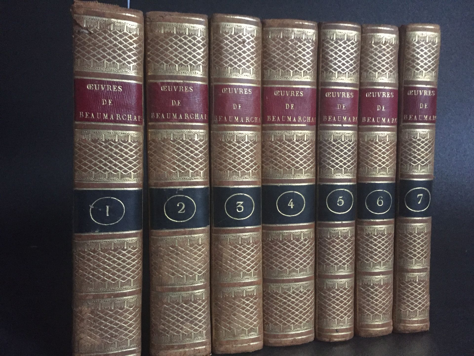 Null BEAUMARCHAIS: Œuvres complètes. Collin, 1809. 7 vol. In-8 basane fauve raci&hellip;