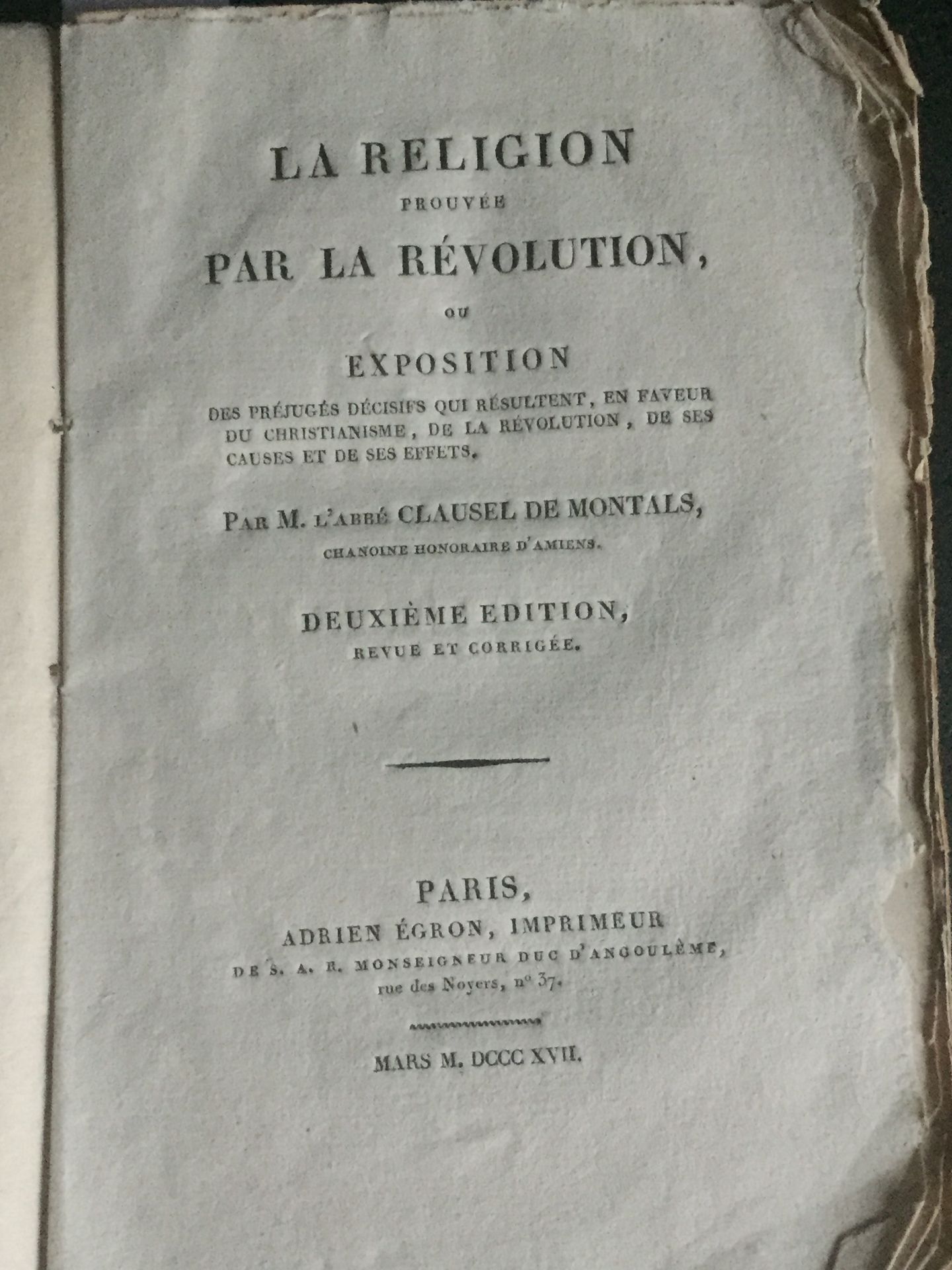 Null [REVOLUTION Française] CLAUSEL de MONTALS (abbé): La religion prouvée par l&hellip;