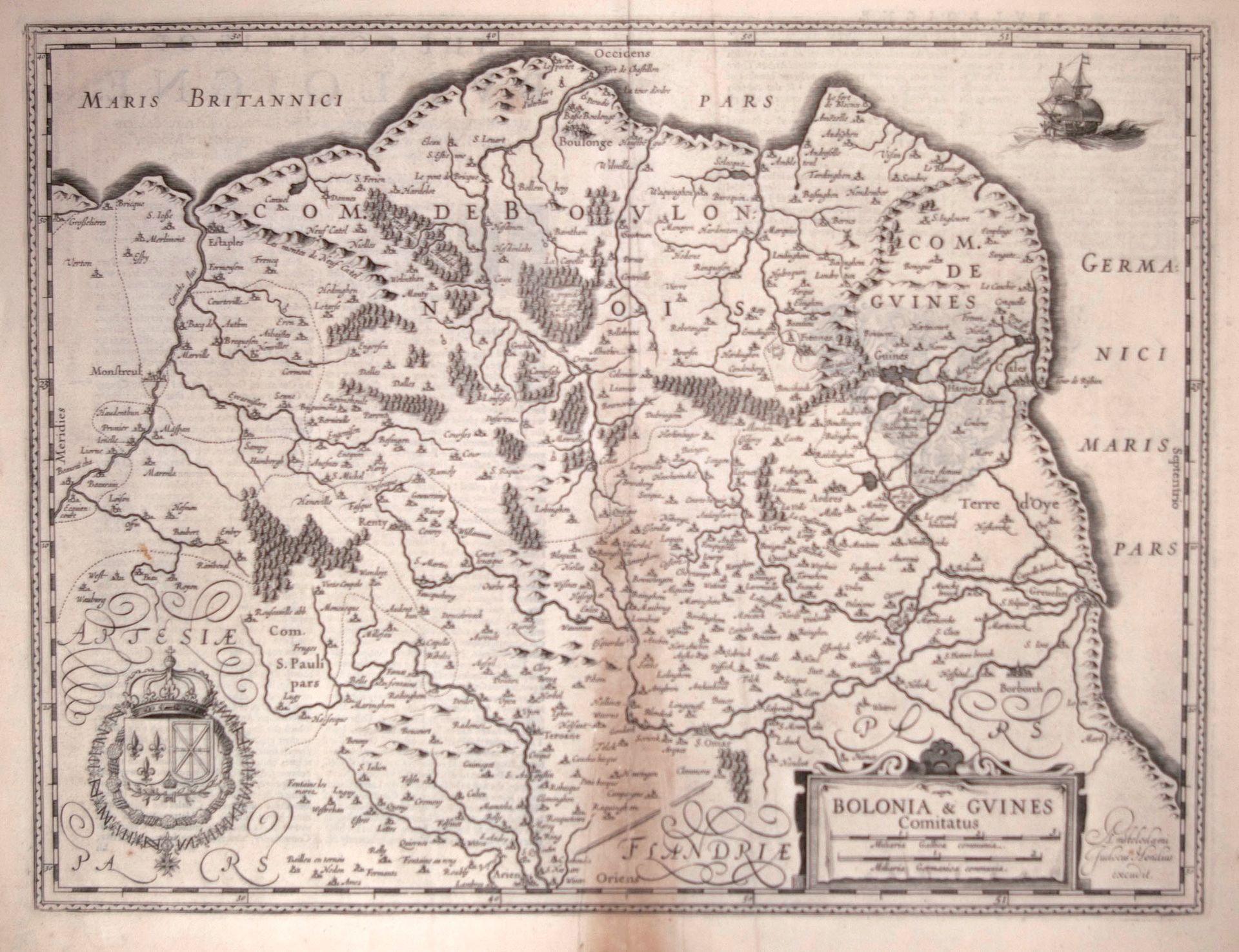 Null CARTE de 1633 du BOULONNAIS. BOULOGNE GUINES. « Bolonia Guines comitatus. »&hellip;