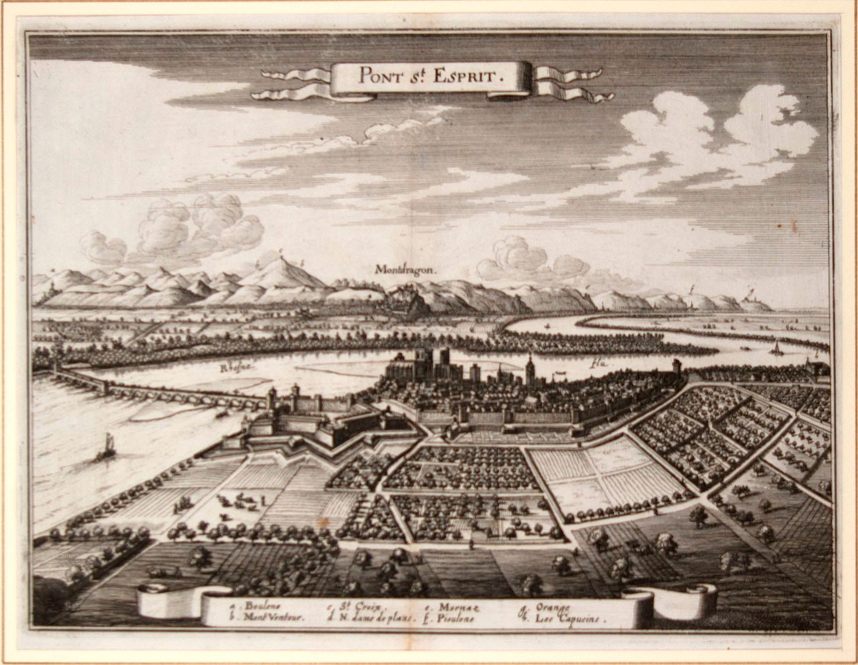 Null (GARD.) Gravure de la Ville de « PONT ST ESPRIT. » par Merian, vers 1650.

&hellip;