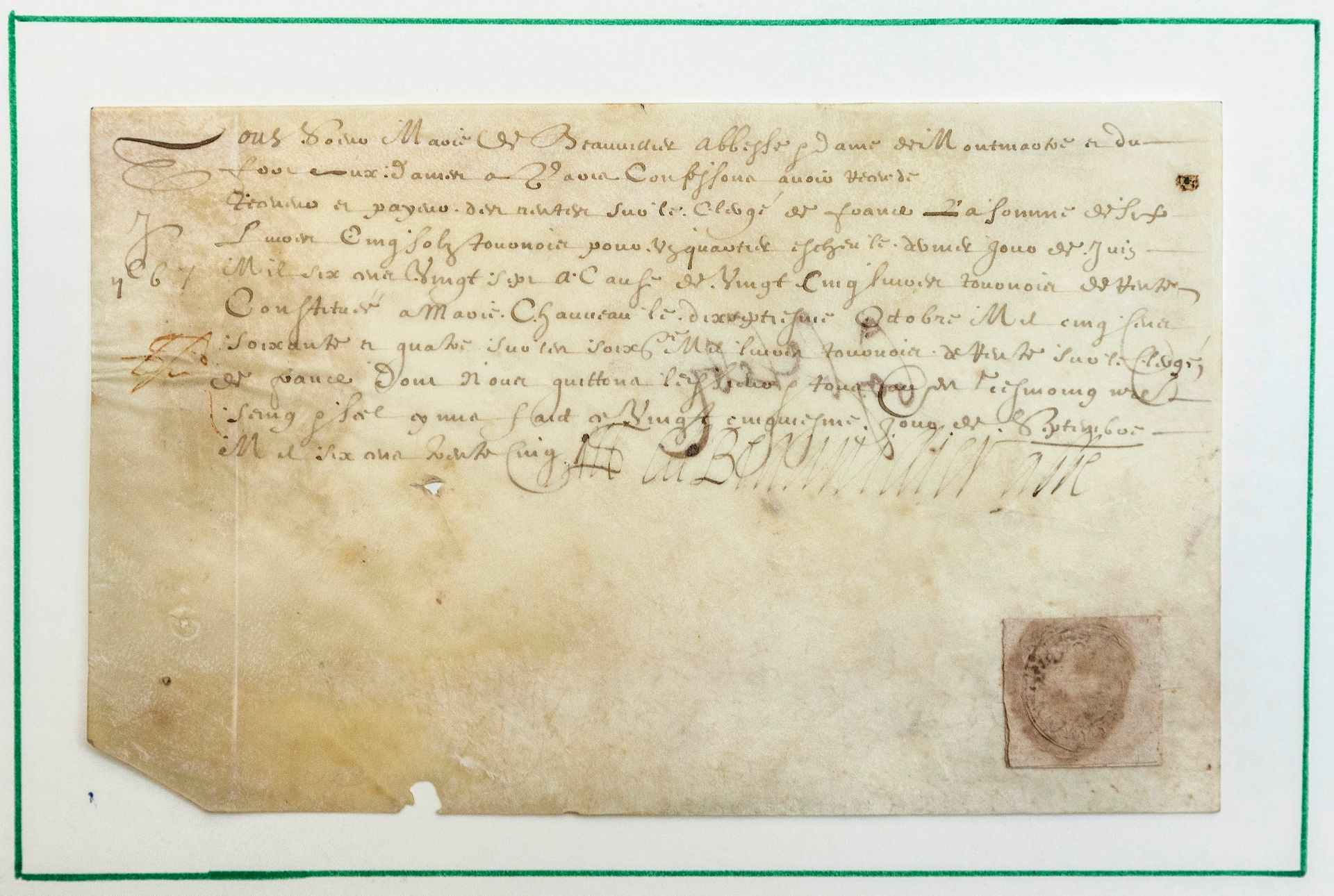 Null PARIS 1635. ABBAYE DE MONTMARTRE. Pièce signée « Sœur Marie de BEAUVILLIERS&hellip;