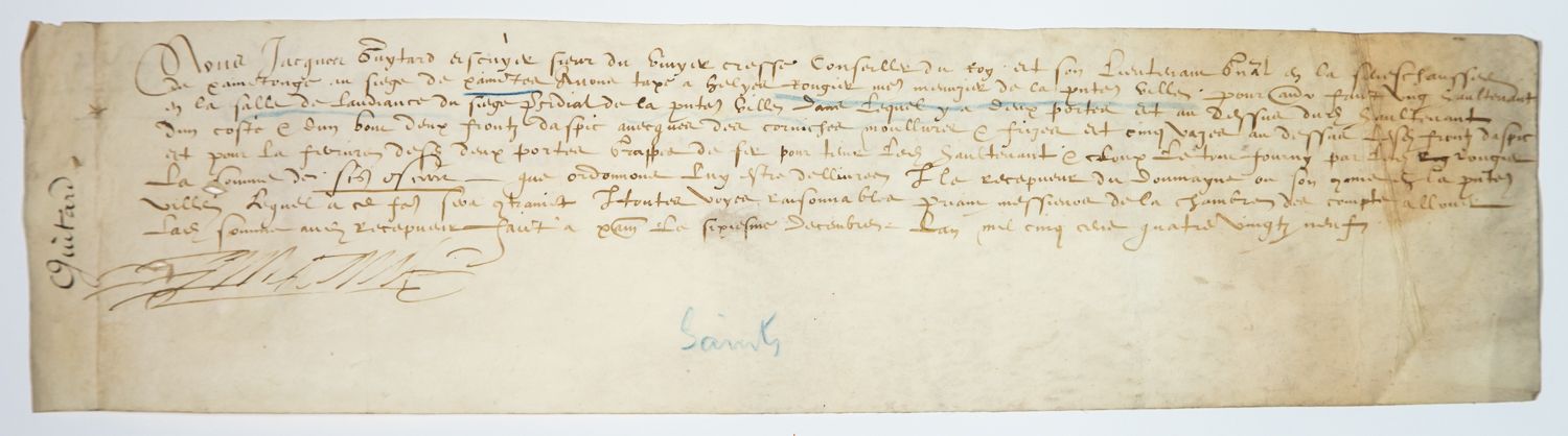 Null CHARENTE MARITIME. 1589. PRÉSIDIAL DE SAINTES : « Nous, Jacques GUYTARD (ou&hellip;