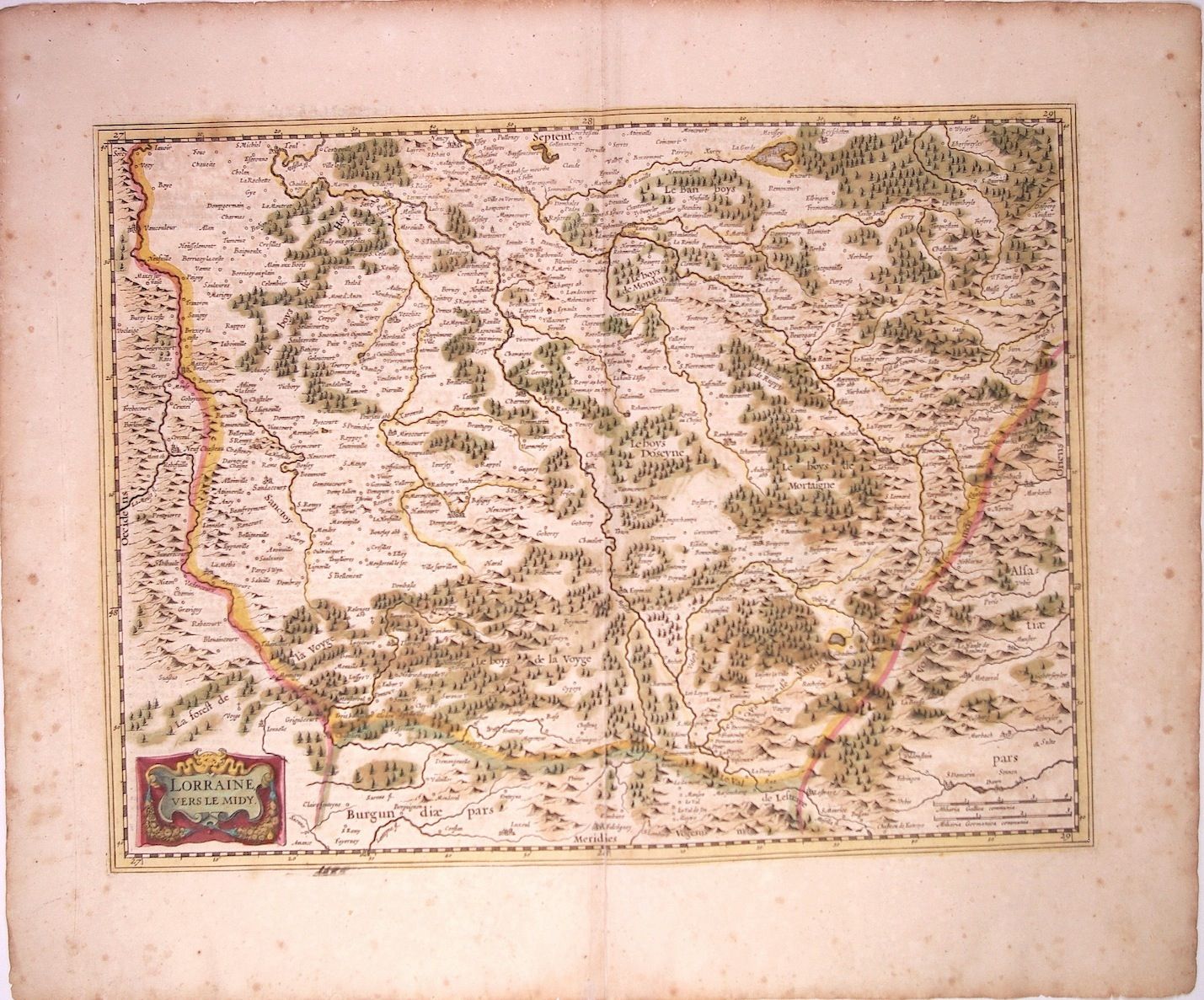 Null Carte XVIIe s. : « LORRAINE, vers le midy. » (Mirecourt, Lunéville, Dompair&hellip;